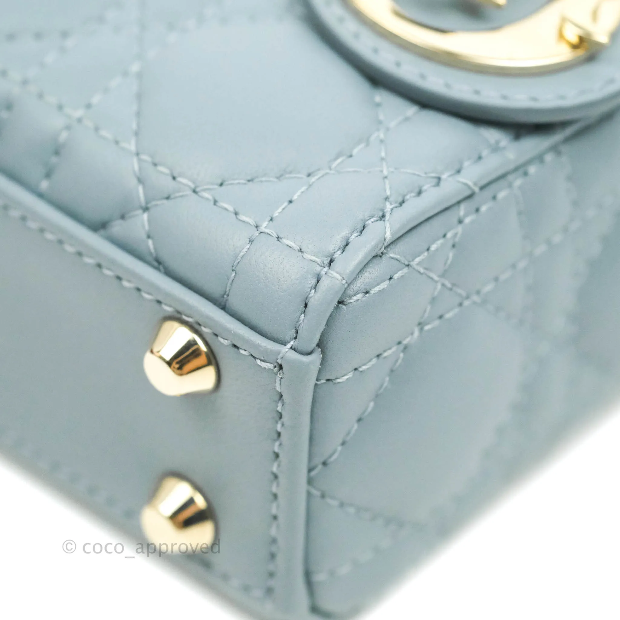 Christian Dior Micro Lady Dior Cannage Blue Grey Lambskin Gold Hardware
