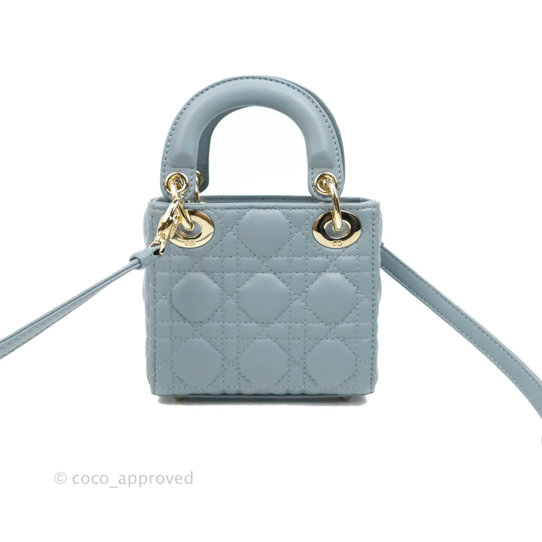 Christian Dior Micro Lady Dior Cannage Blue Grey Lambskin Gold Hardware