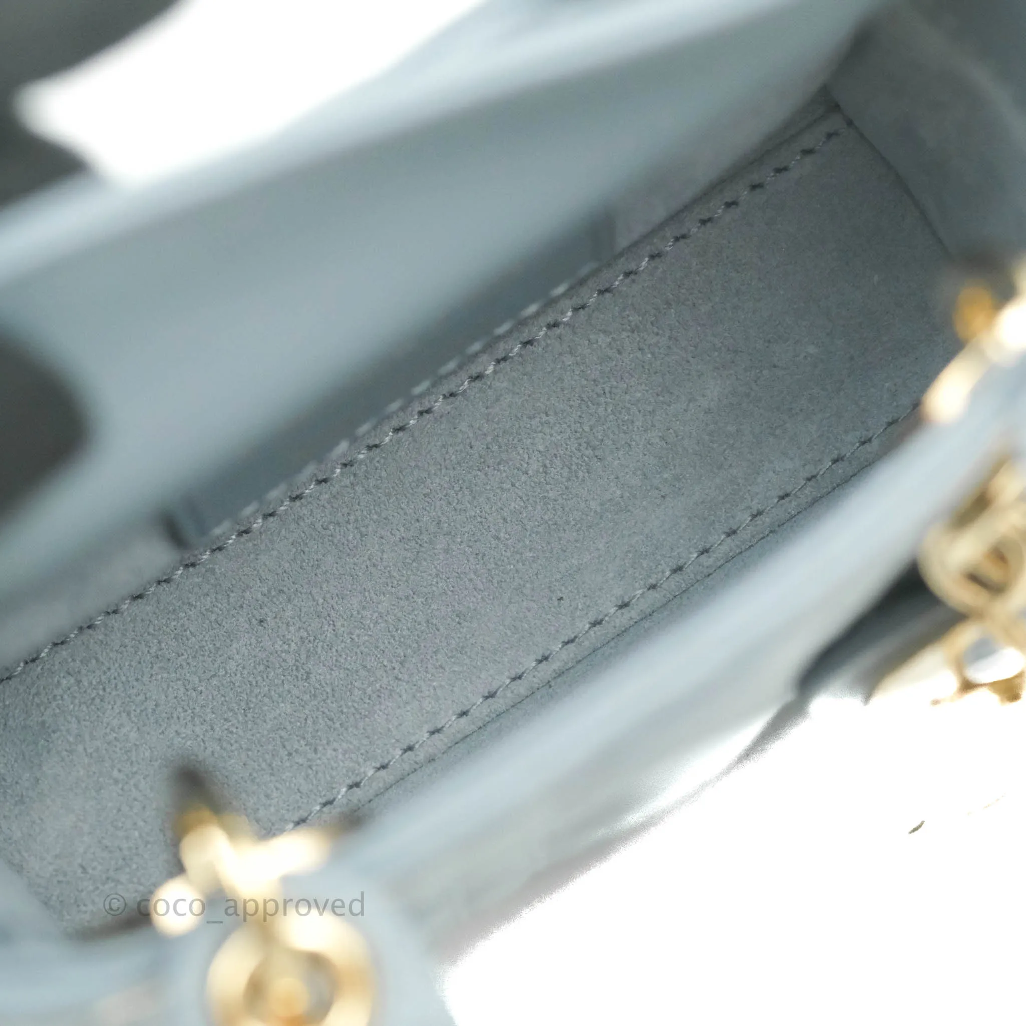Christian Dior Micro Lady Dior Cannage Blue Grey Lambskin Gold Hardware