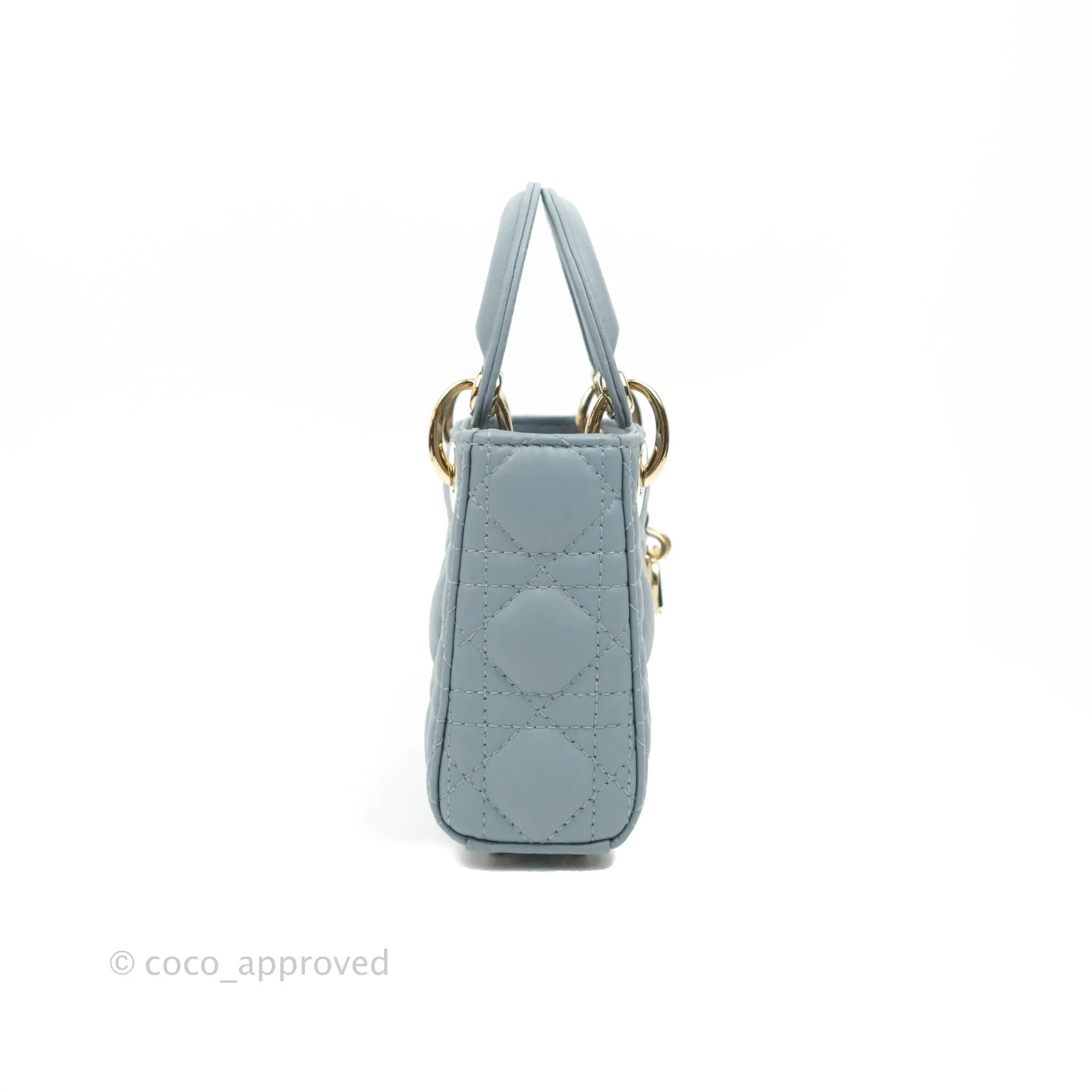 Christian Dior Micro Lady Dior Cannage Blue Grey Lambskin Gold Hardware