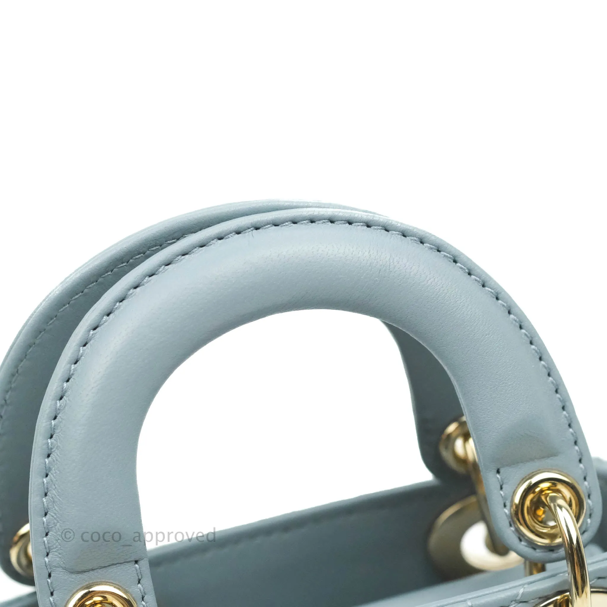 Christian Dior Micro Lady Dior Cannage Blue Grey Lambskin Gold Hardware