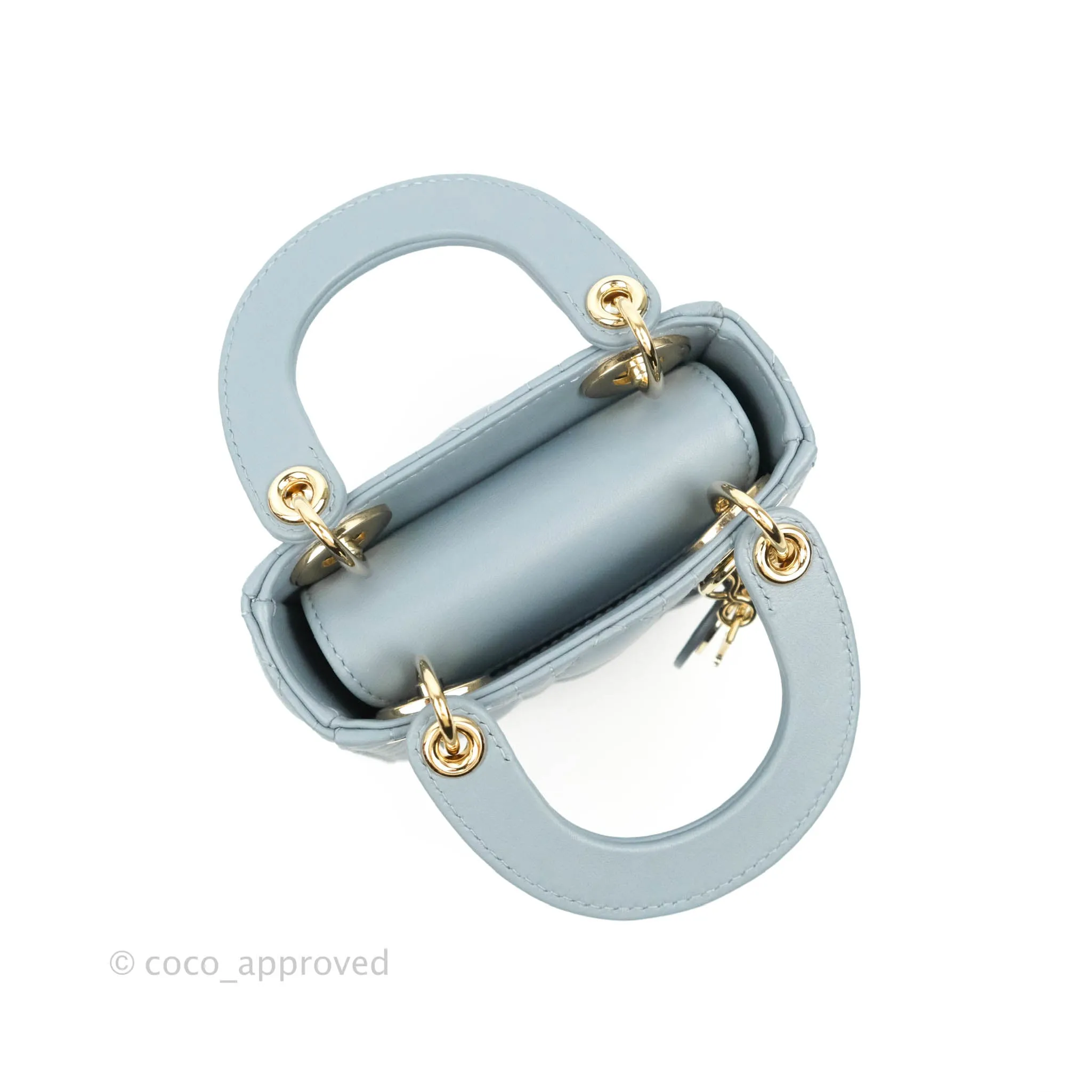 Christian Dior Micro Lady Dior Cannage Blue Grey Lambskin Gold Hardware