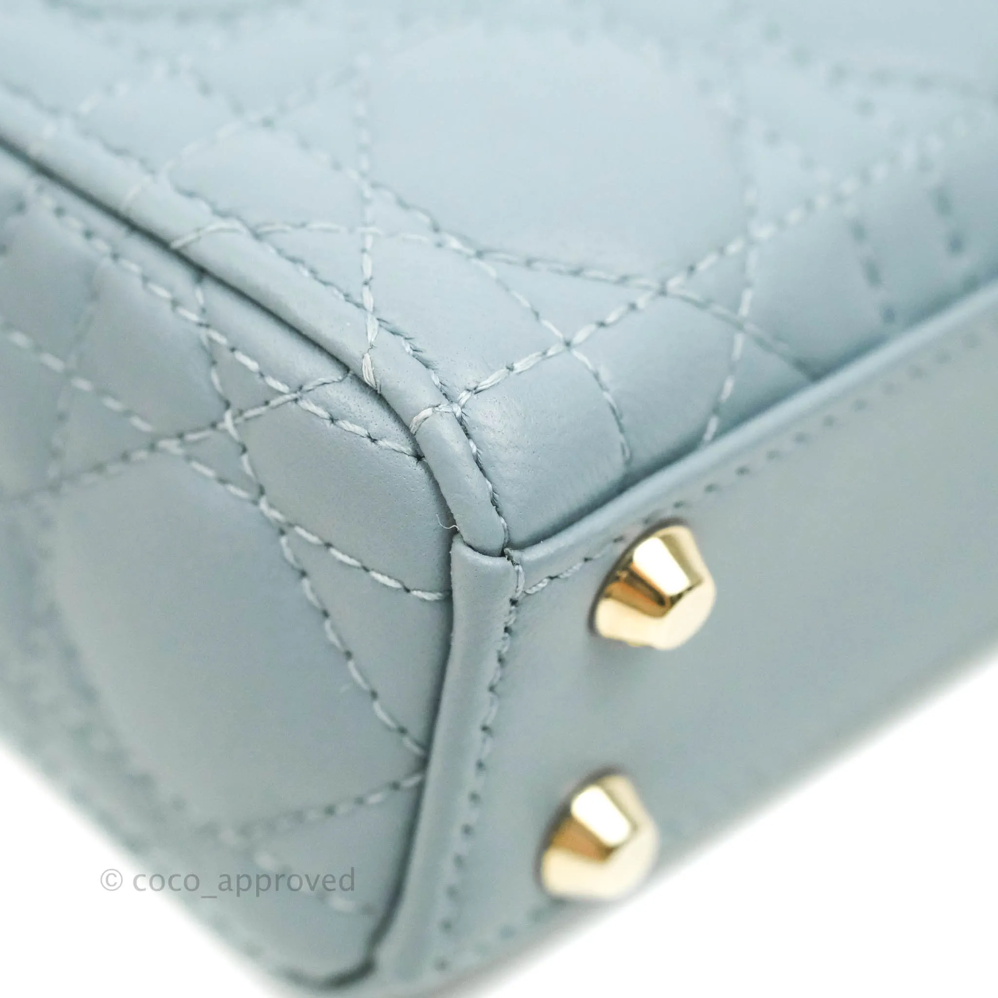 Christian Dior Micro Lady Dior Cannage Blue Grey Lambskin Gold Hardware