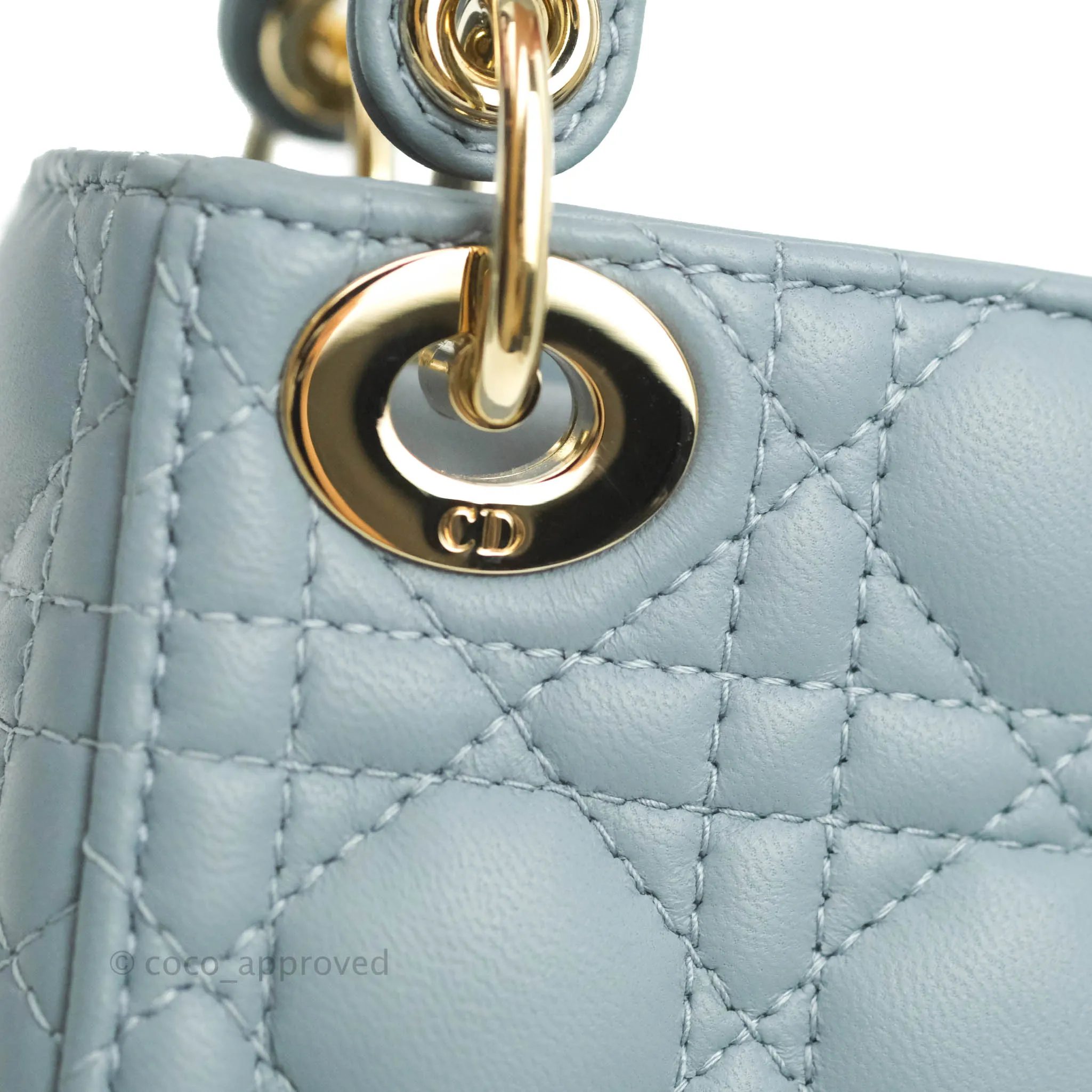 Christian Dior Micro Lady Dior Cannage Blue Grey Lambskin Gold Hardware
