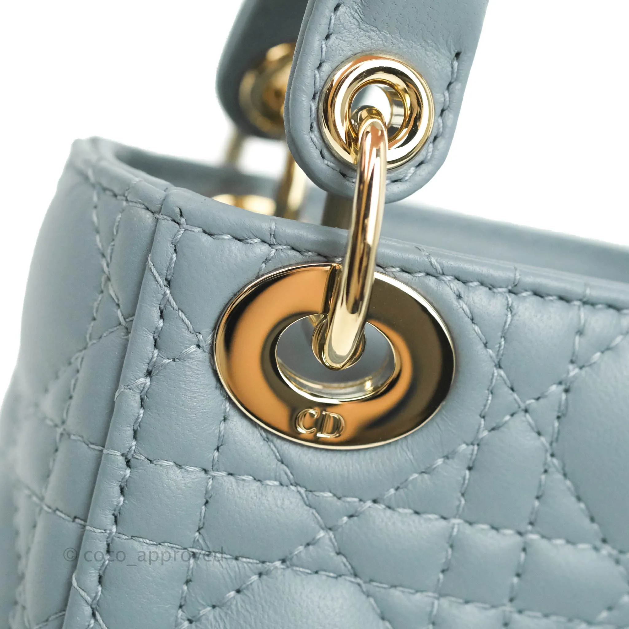 Christian Dior Micro Lady Dior Cannage Blue Grey Lambskin Gold Hardware