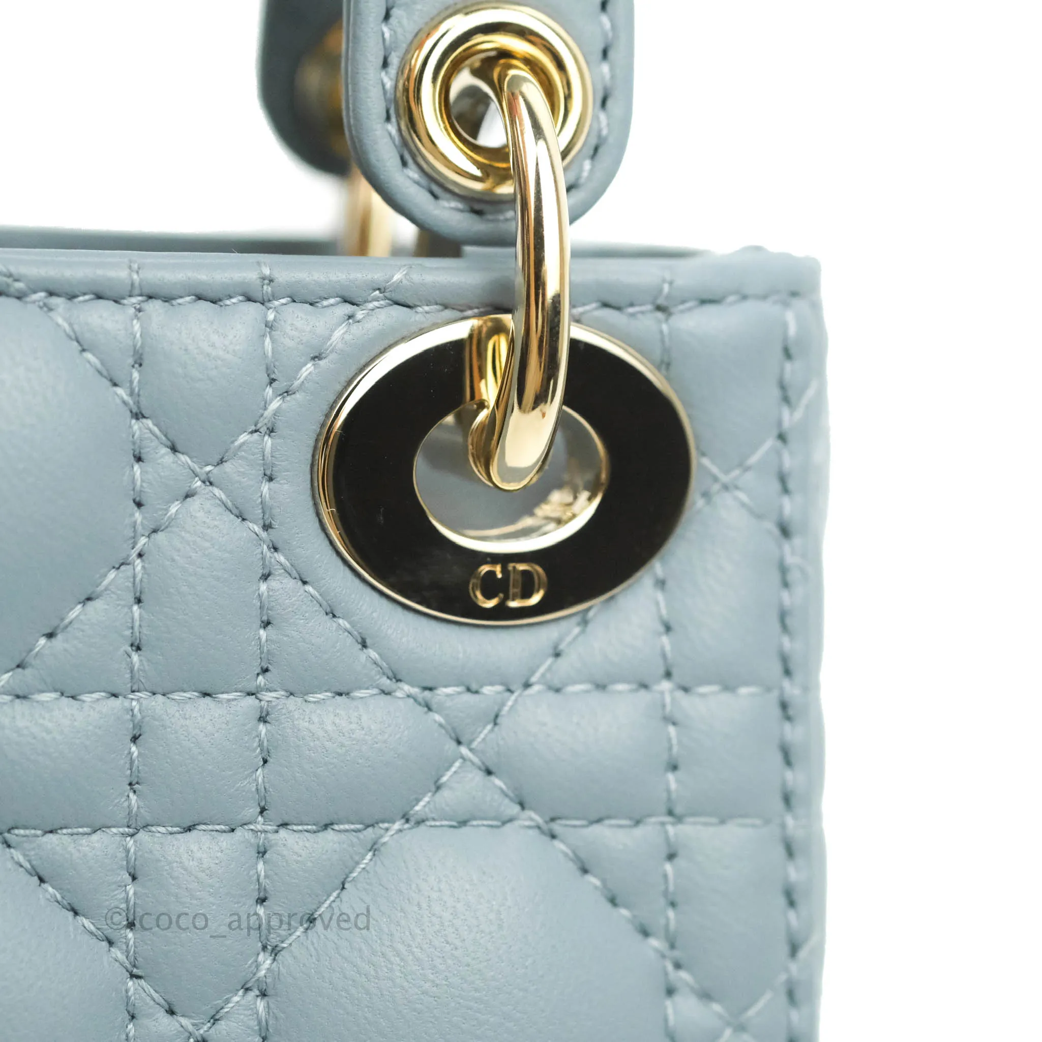 Christian Dior Micro Lady Dior Cannage Blue Grey Lambskin Gold Hardware