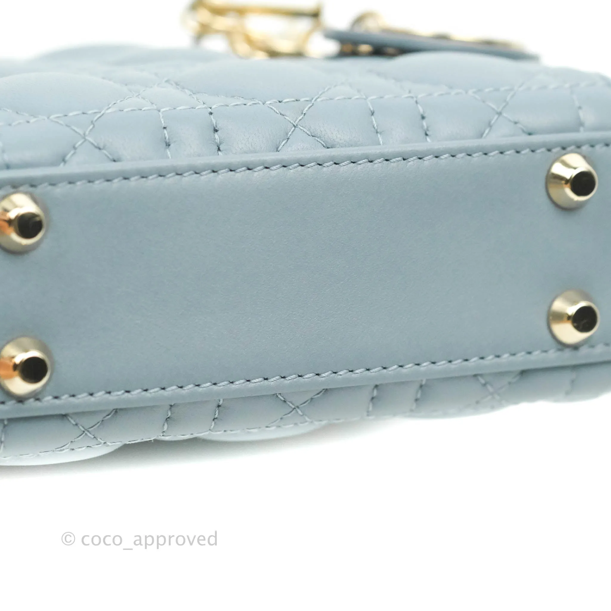 Christian Dior Micro Lady Dior Cannage Blue Grey Lambskin Gold Hardware