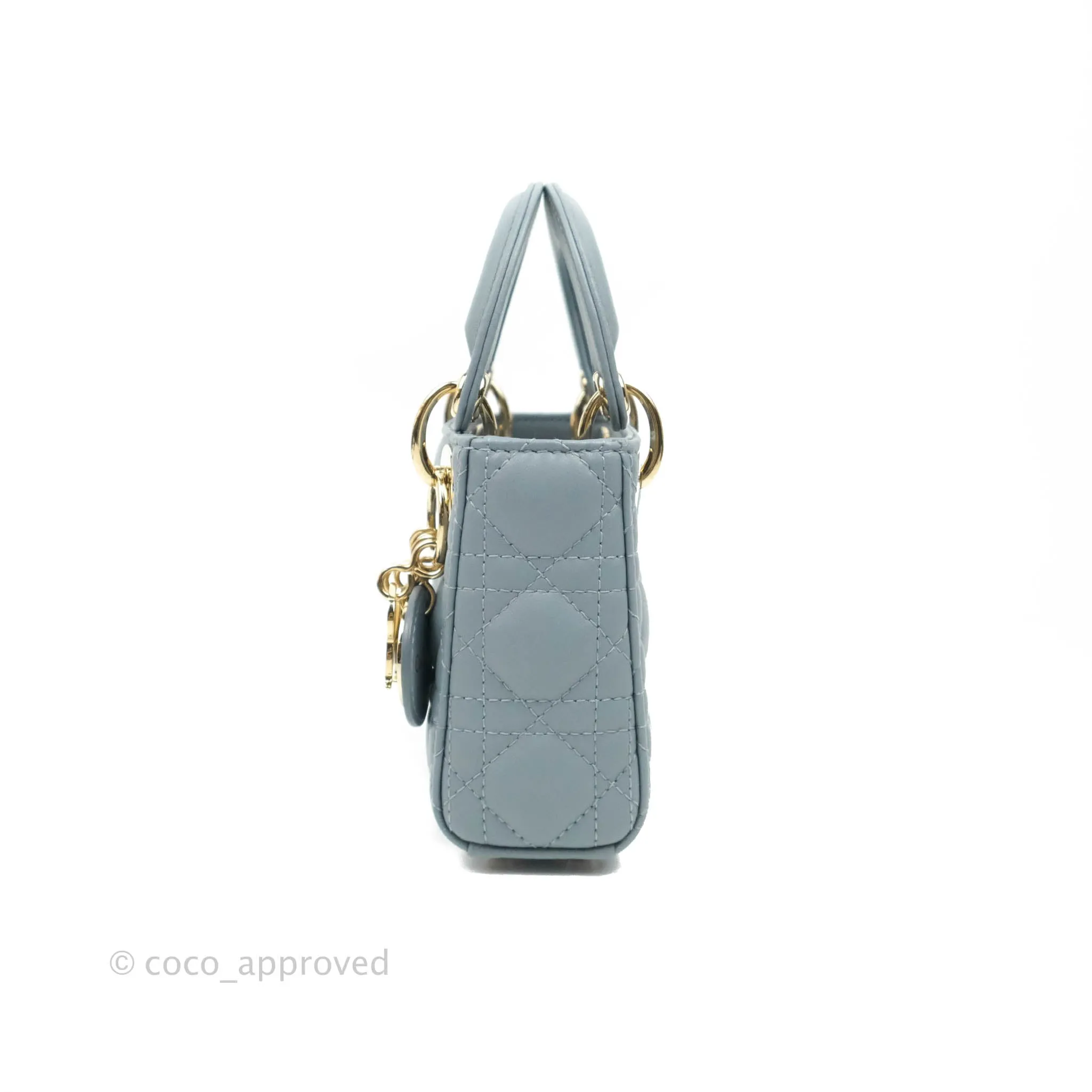 Christian Dior Micro Lady Dior Cannage Blue Grey Lambskin Gold Hardware