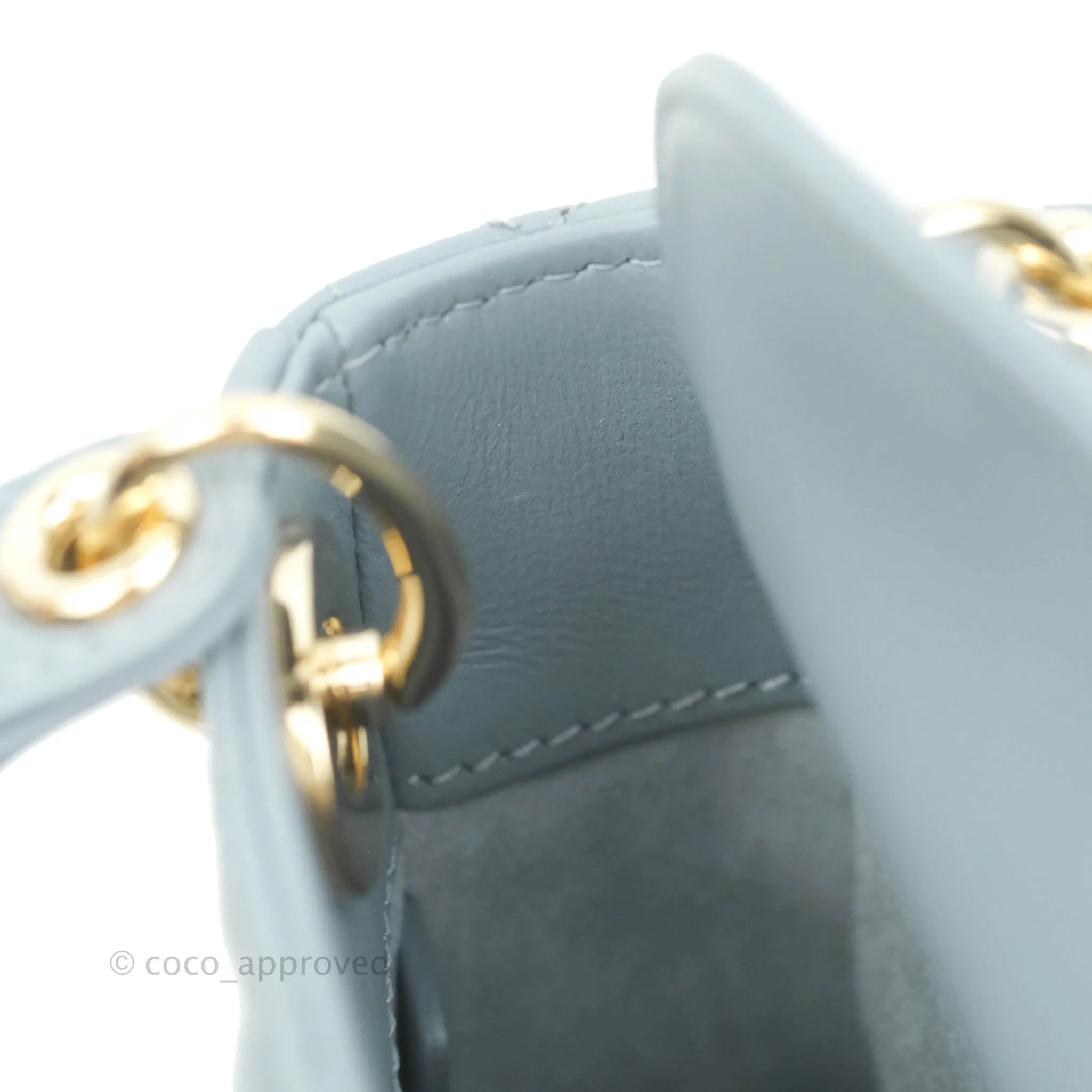 Christian Dior Micro Lady Dior Cannage Blue Grey Lambskin Gold Hardware