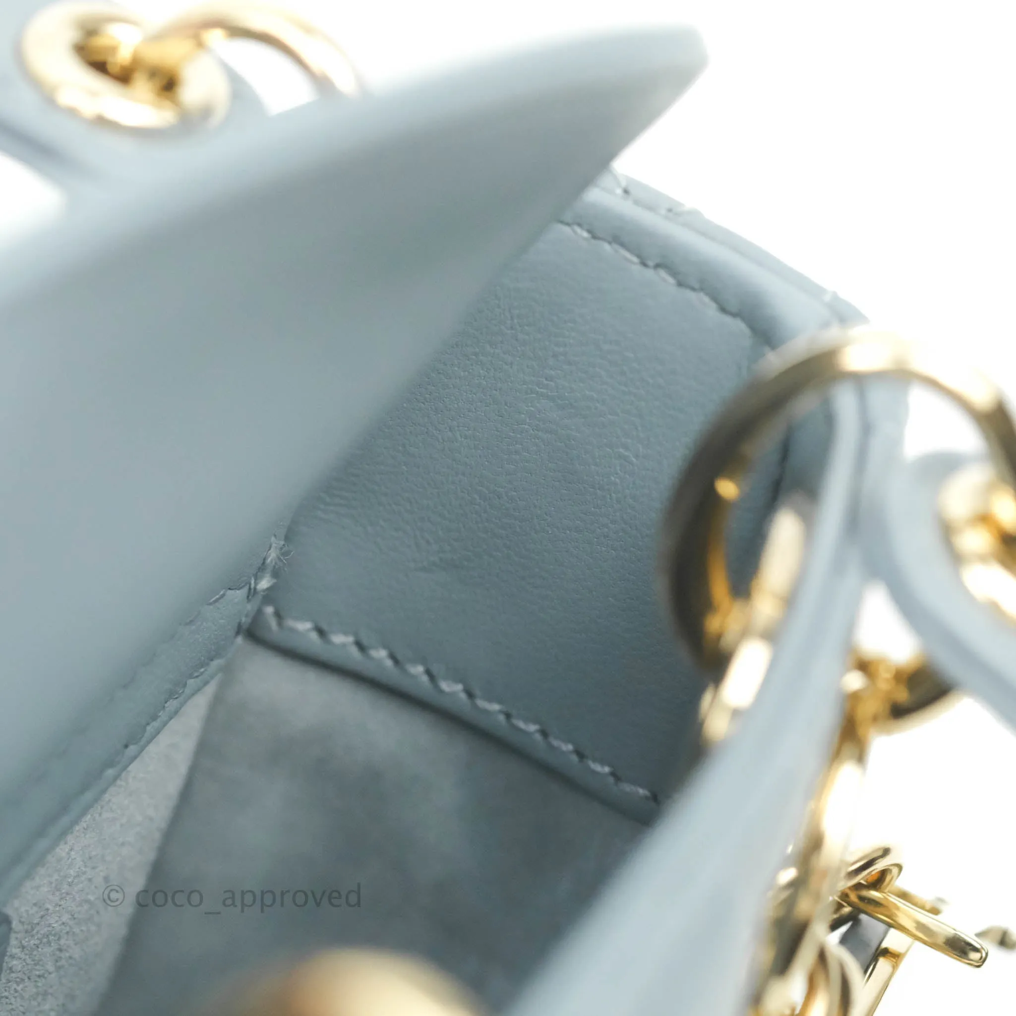 Christian Dior Micro Lady Dior Cannage Blue Grey Lambskin Gold Hardware