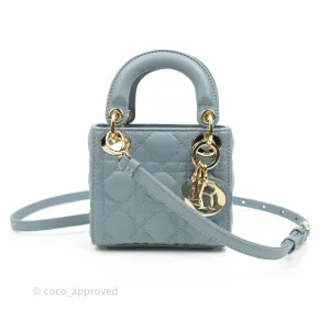 Christian Dior Micro Lady Dior Cannage Blue Grey Lambskin Gold Hardware