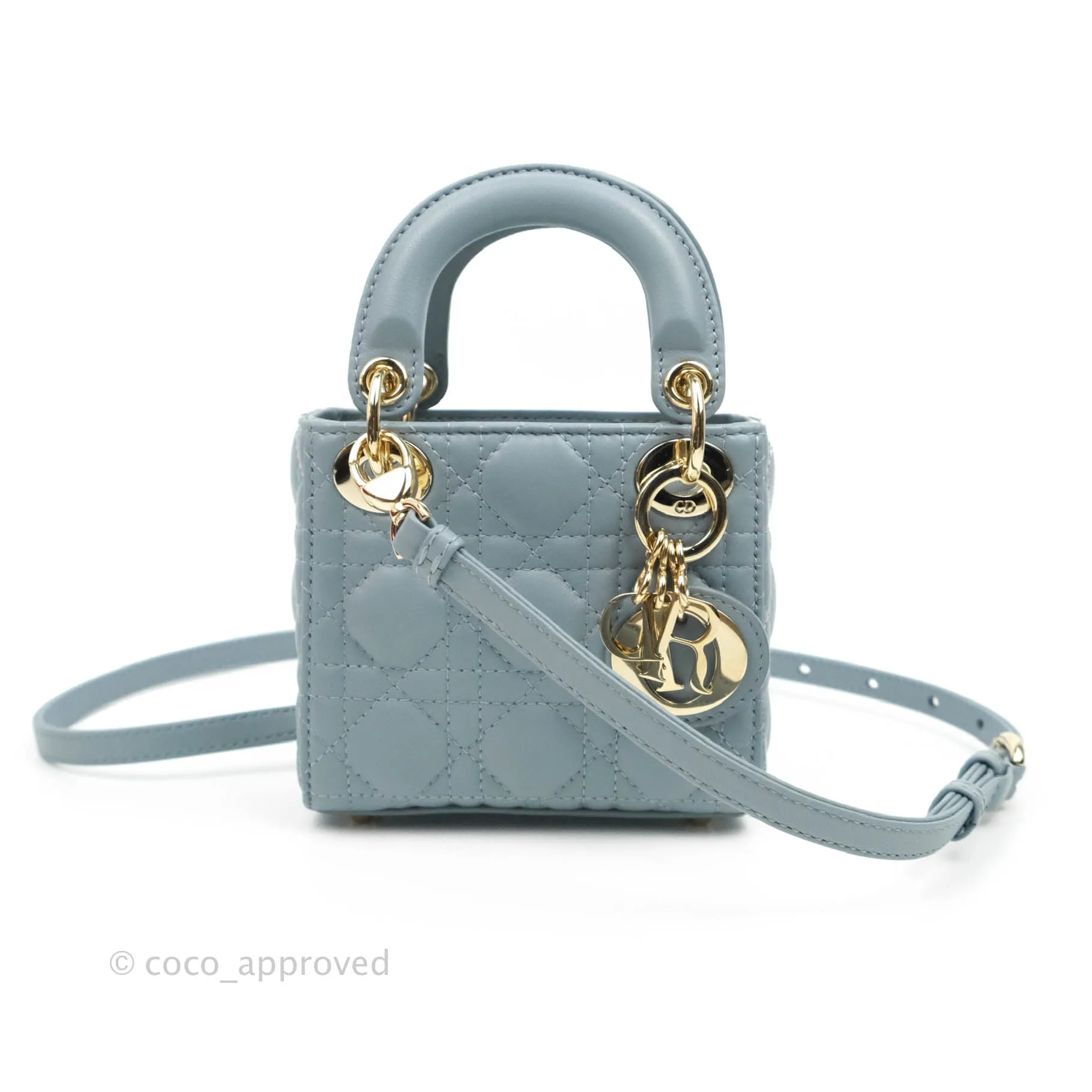 Christian Dior Micro Lady Dior Cannage Blue Grey Lambskin Gold Hardware