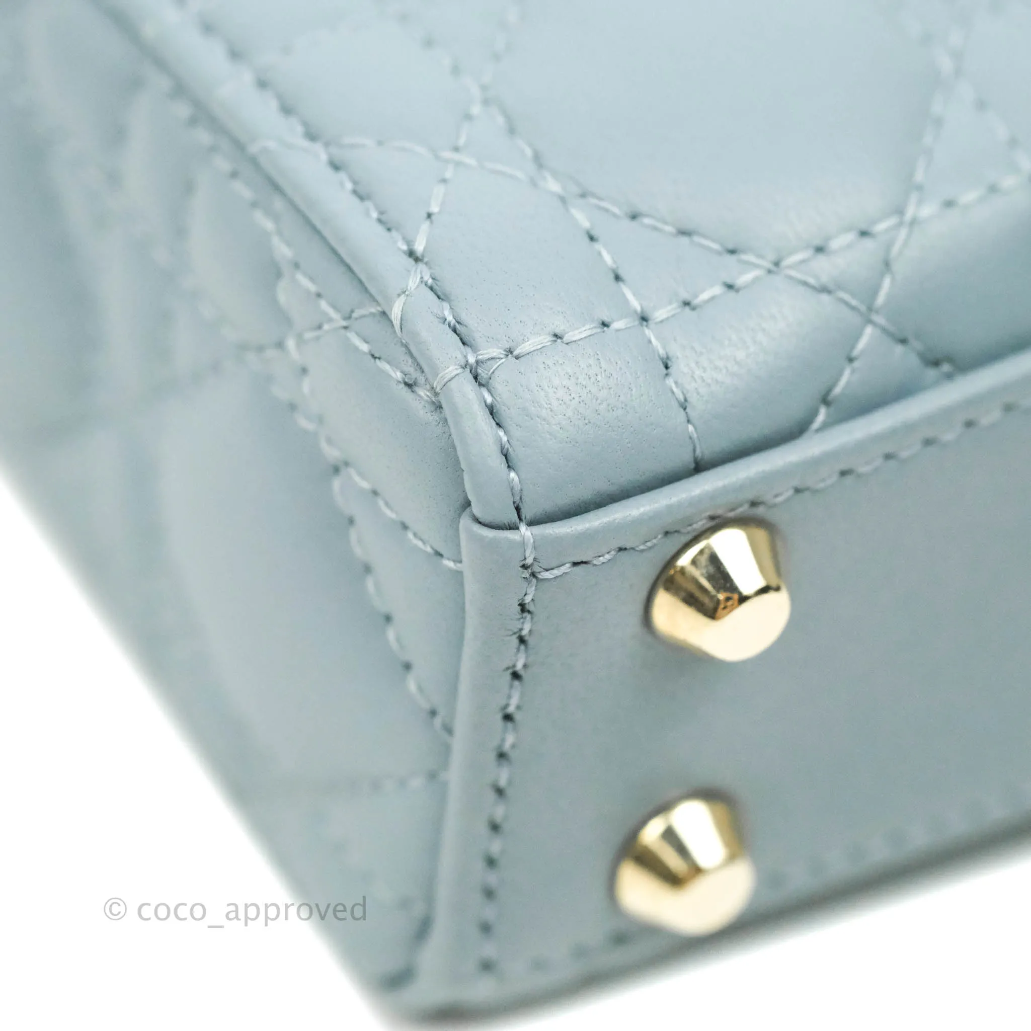 Christian Dior Micro Lady Dior Cannage Blue Grey Lambskin Gold Hardware