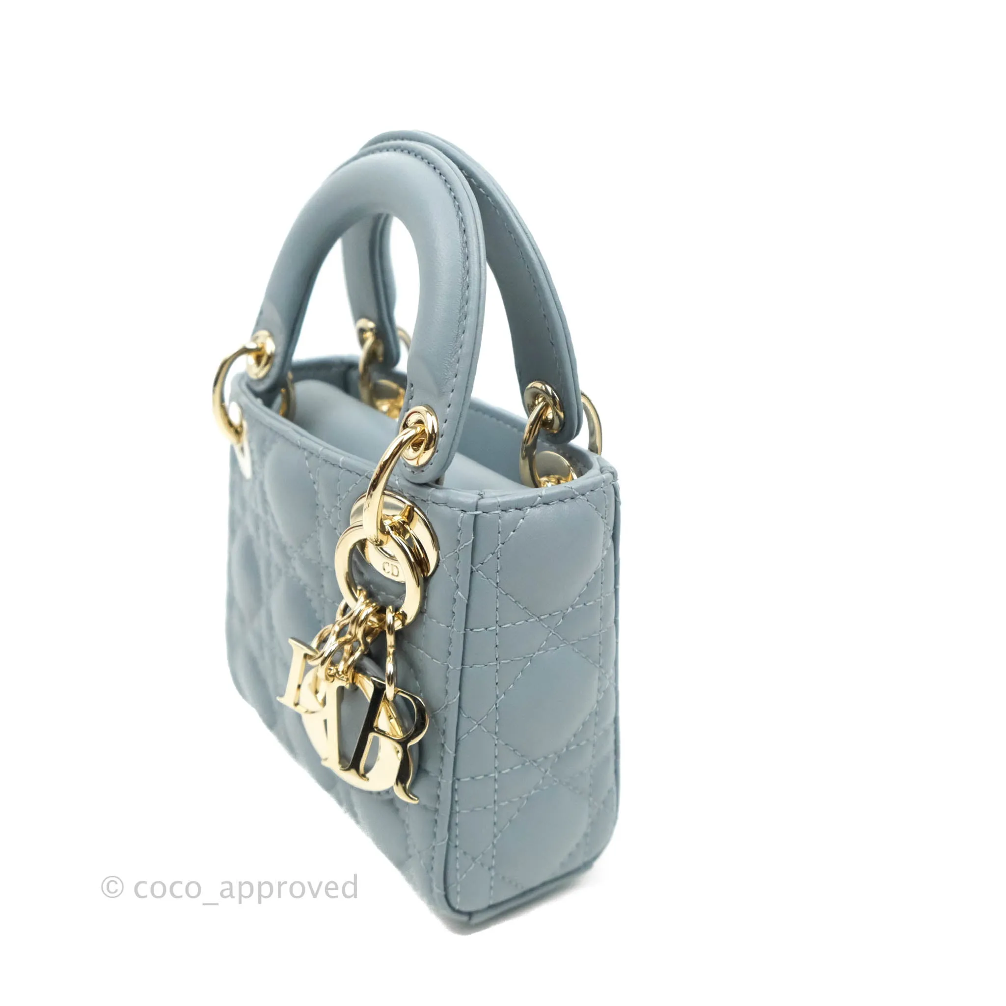 Christian Dior Micro Lady Dior Cannage Blue Grey Lambskin Gold Hardware