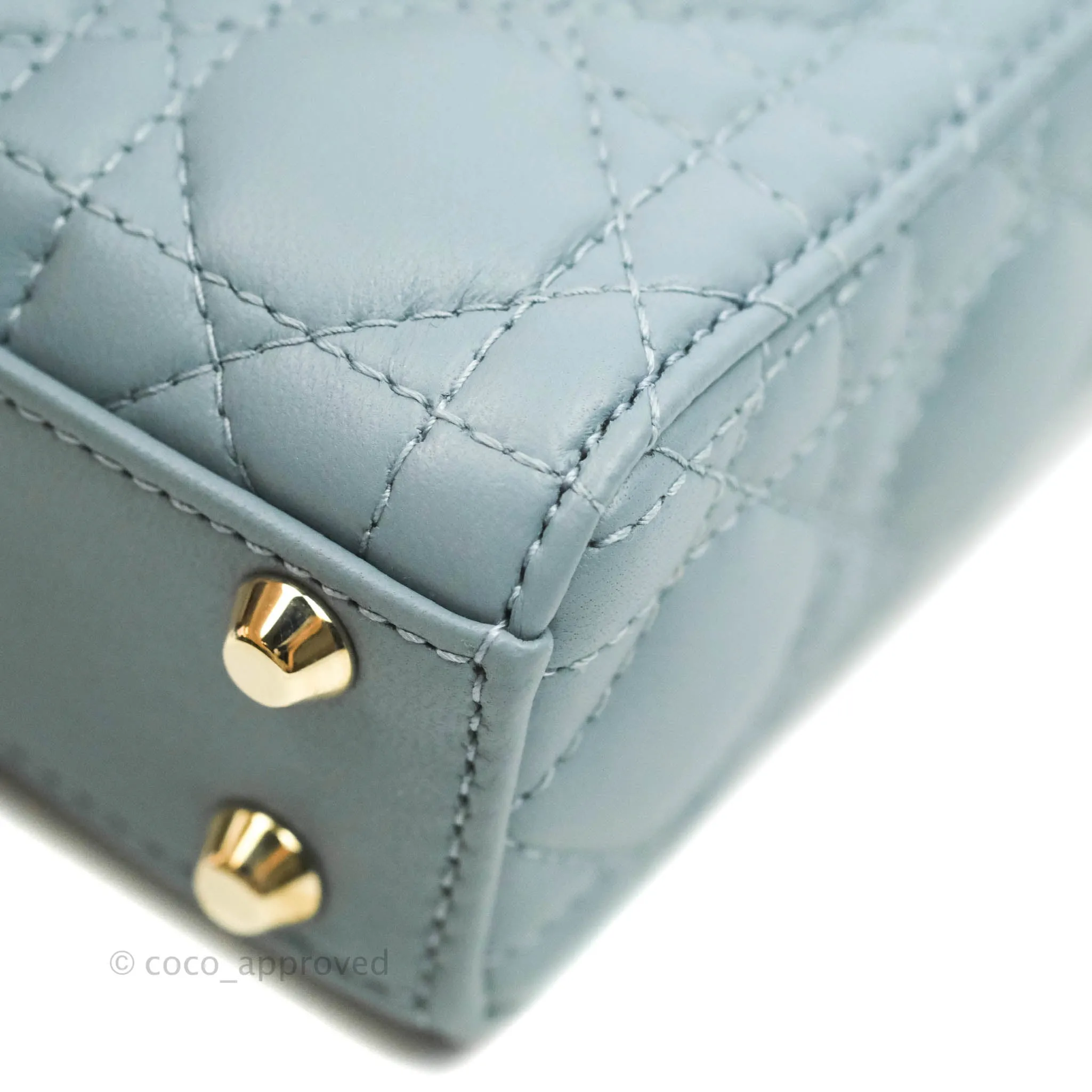 Christian Dior Micro Lady Dior Cannage Blue Grey Lambskin Gold Hardware
