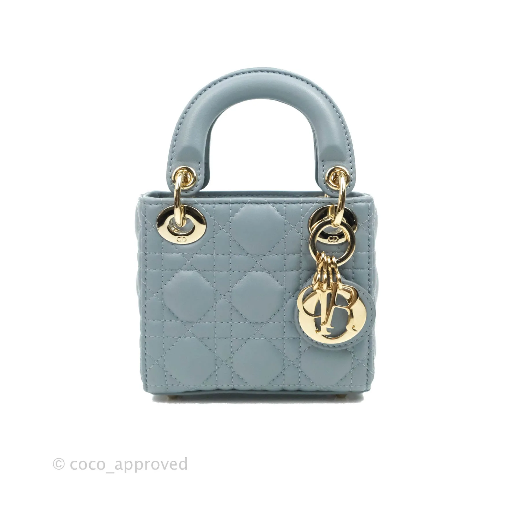 Christian Dior Micro Lady Dior Cannage Blue Grey Lambskin Gold Hardware