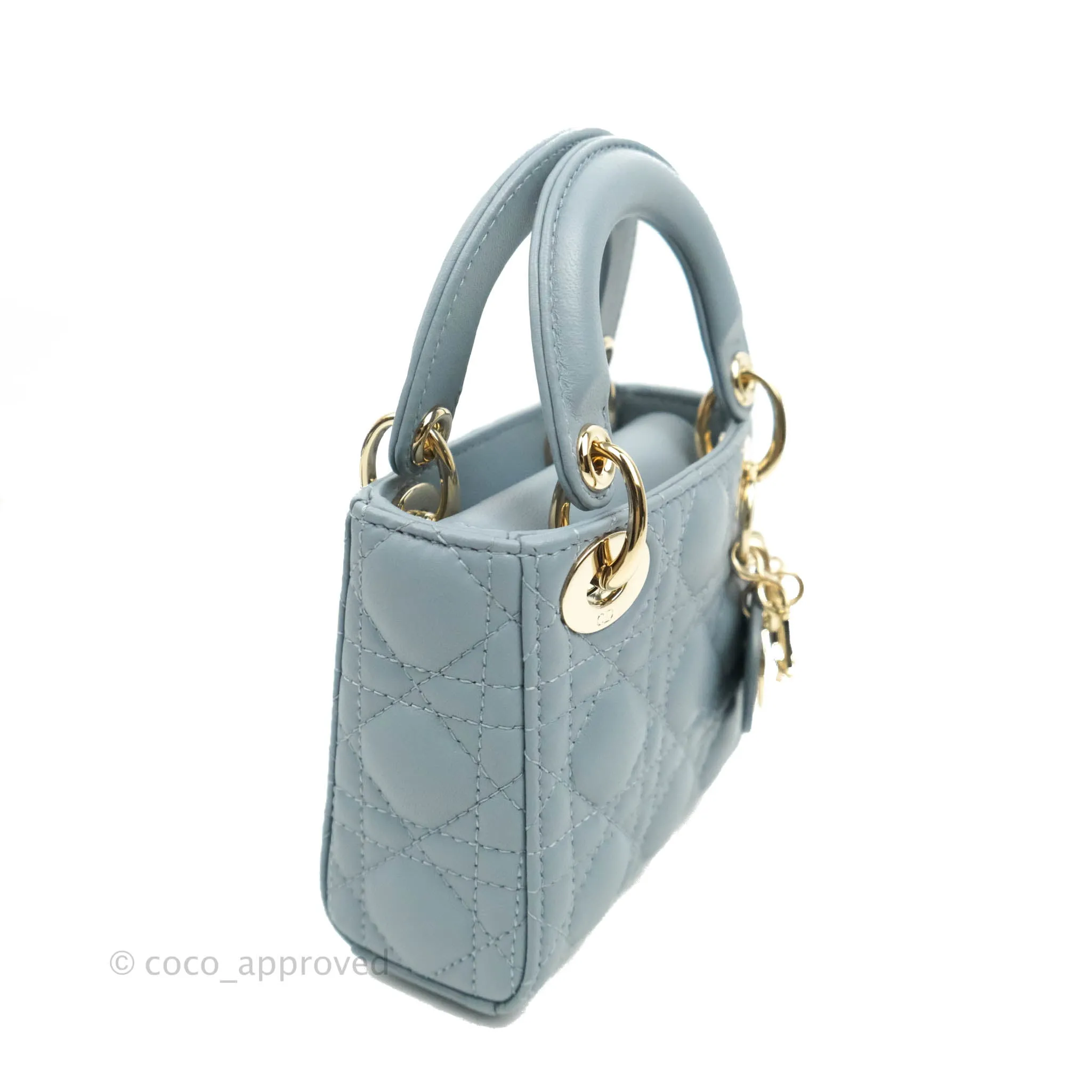 Christian Dior Micro Lady Dior Cannage Blue Grey Lambskin Gold Hardware