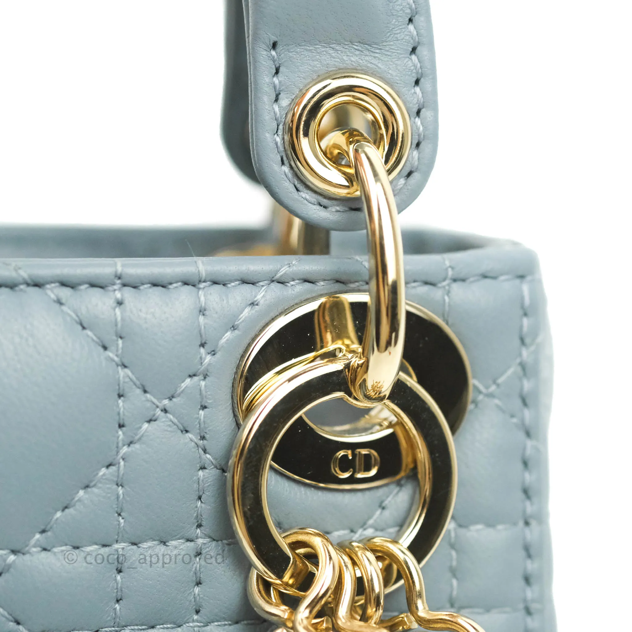 Christian Dior Micro Lady Dior Cannage Blue Grey Lambskin Gold Hardware