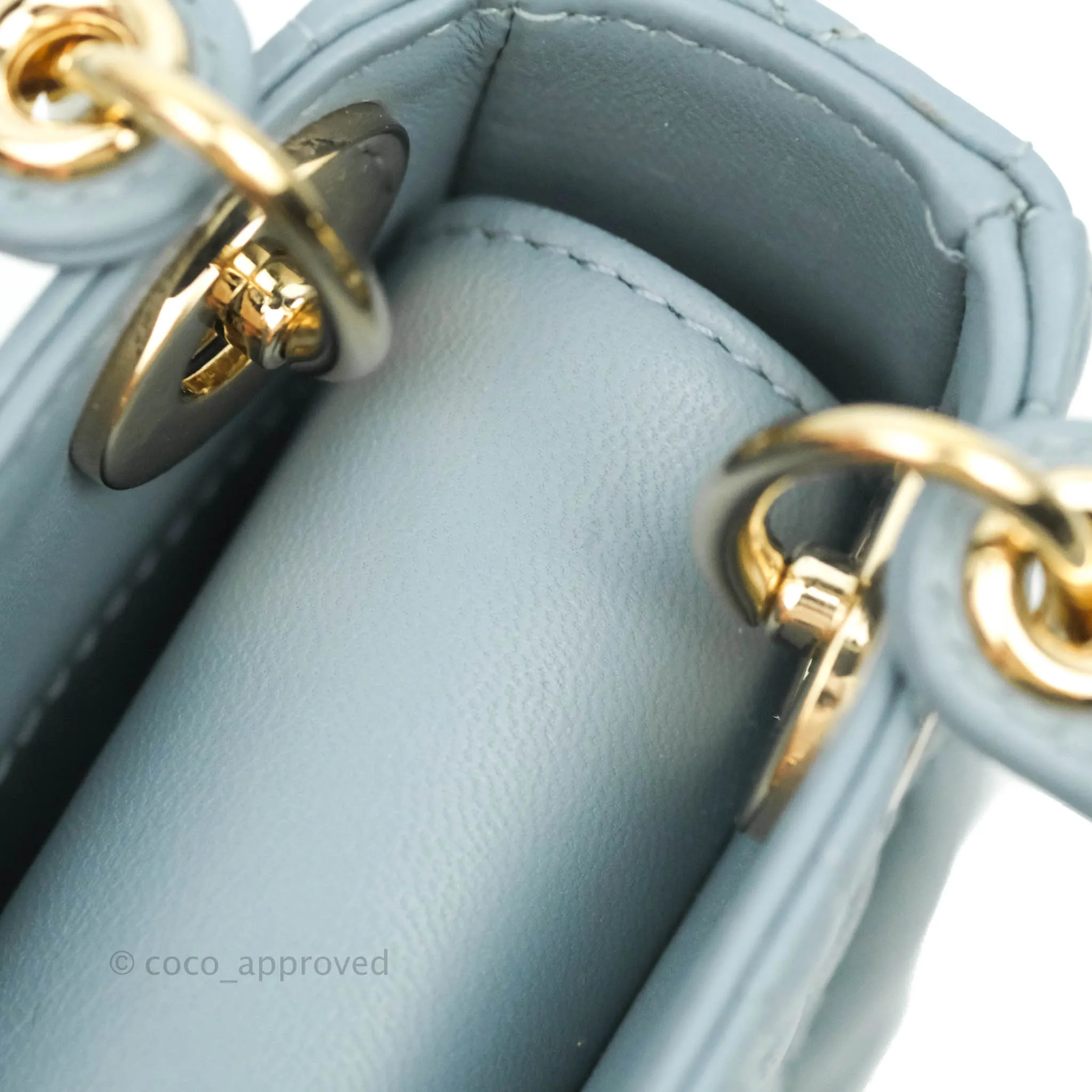 Christian Dior Micro Lady Dior Cannage Blue Grey Lambskin Gold Hardware