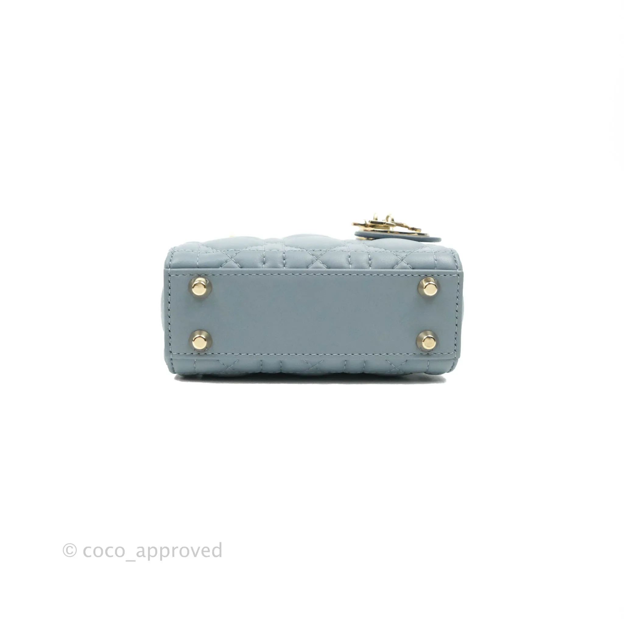 Christian Dior Micro Lady Dior Cannage Blue Grey Lambskin Gold Hardware