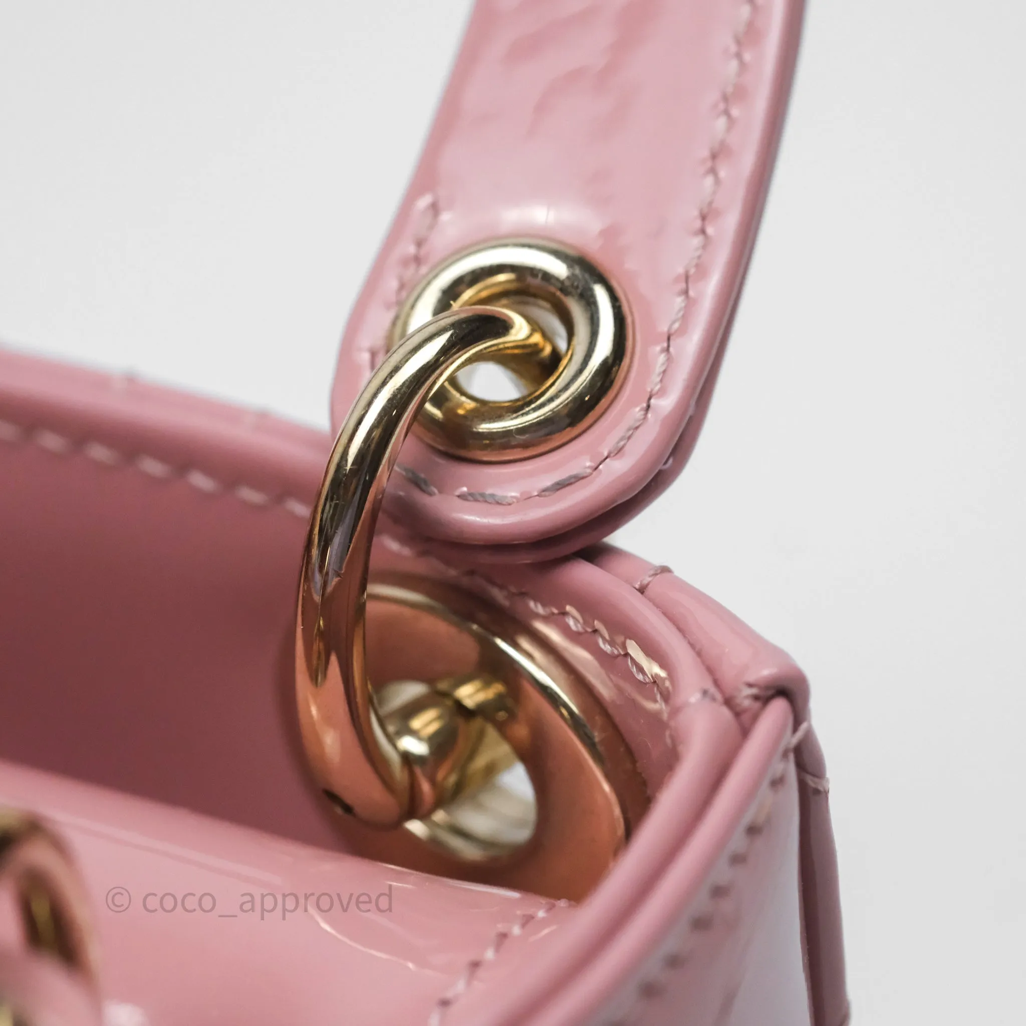 Christian Dior Micro Lady Dior Pink Patent Cannage Calfskin Gold Hardware