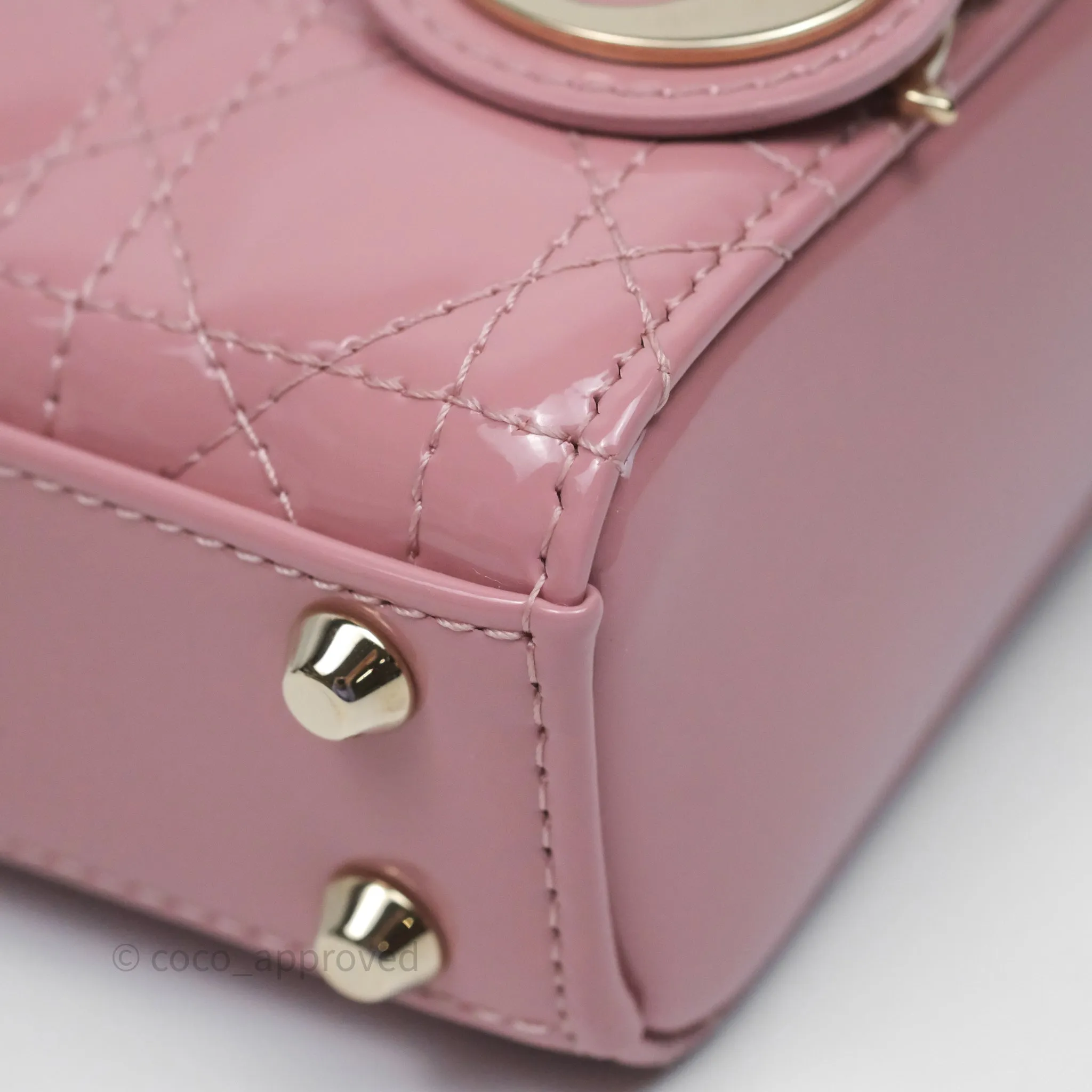 Christian Dior Micro Lady Dior Pink Patent Cannage Calfskin Gold Hardware