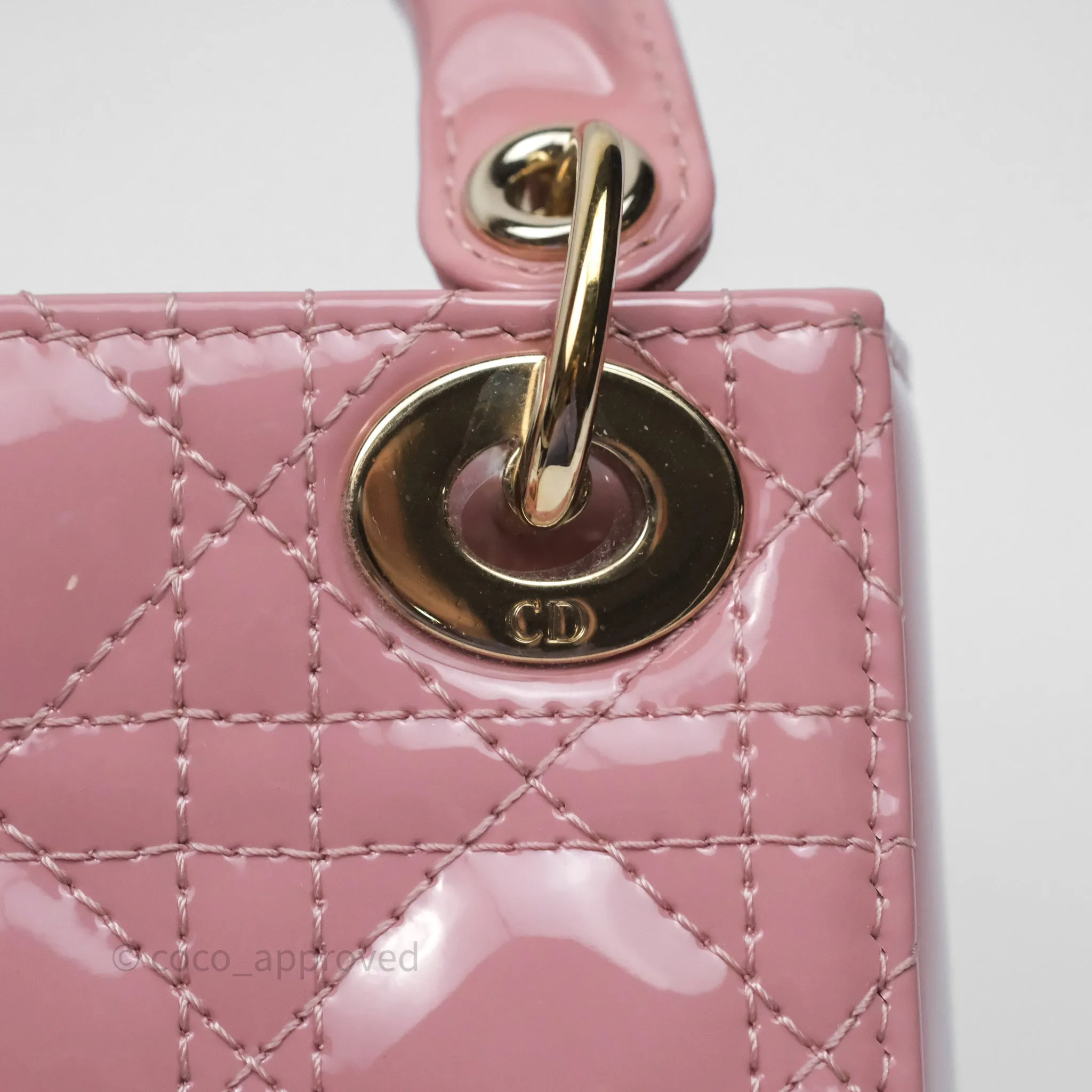 Christian Dior Micro Lady Dior Pink Patent Cannage Calfskin Gold Hardware