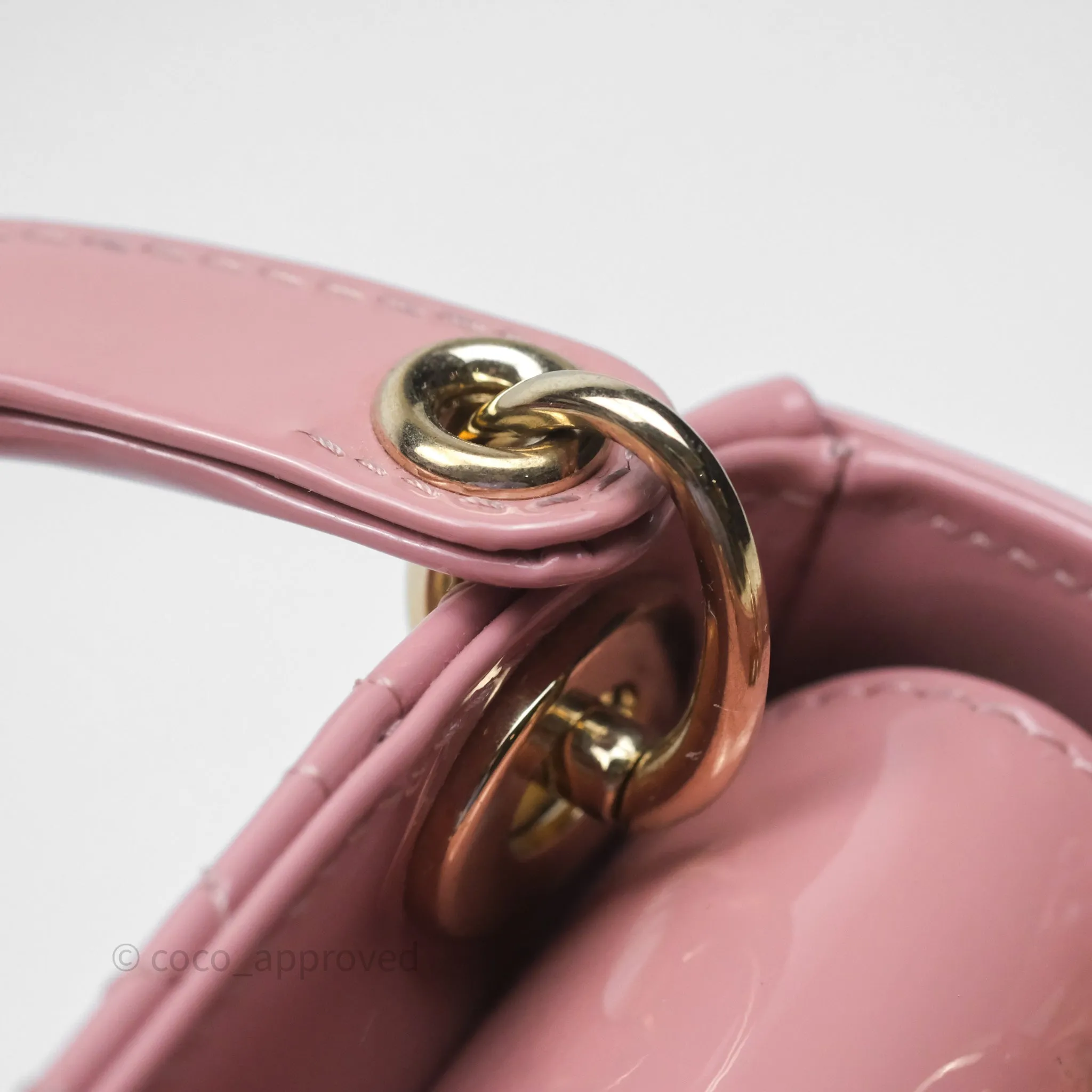 Christian Dior Micro Lady Dior Pink Patent Cannage Calfskin Gold Hardware