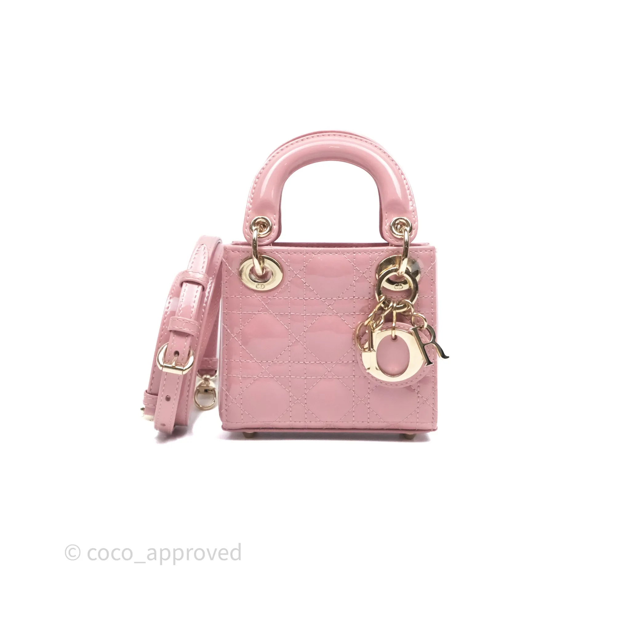 Christian Dior Micro Lady Dior Pink Patent Cannage Calfskin Gold Hardware
