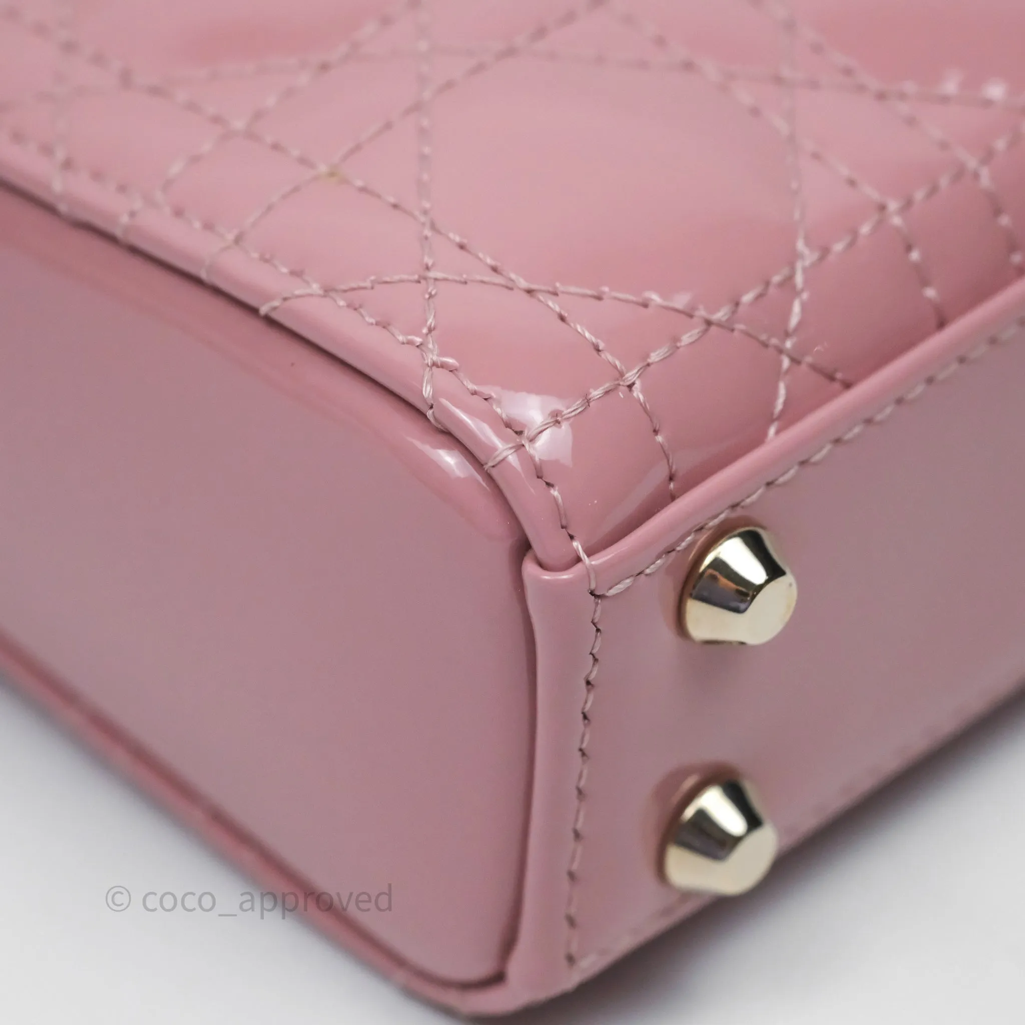 Christian Dior Micro Lady Dior Pink Patent Cannage Calfskin Gold Hardware