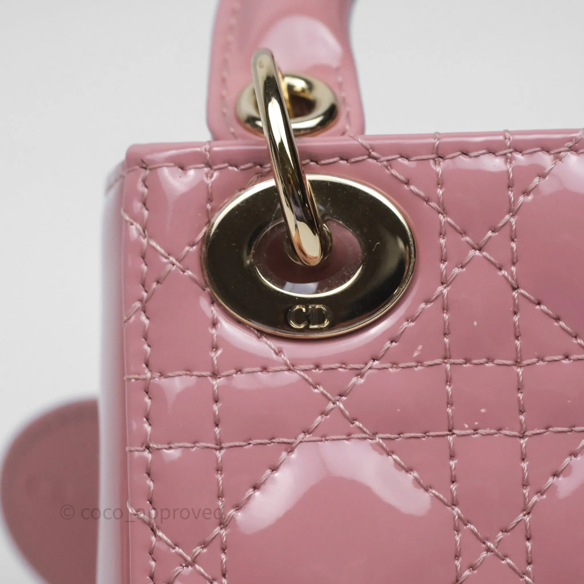 Christian Dior Micro Lady Dior Pink Patent Cannage Calfskin Gold Hardware