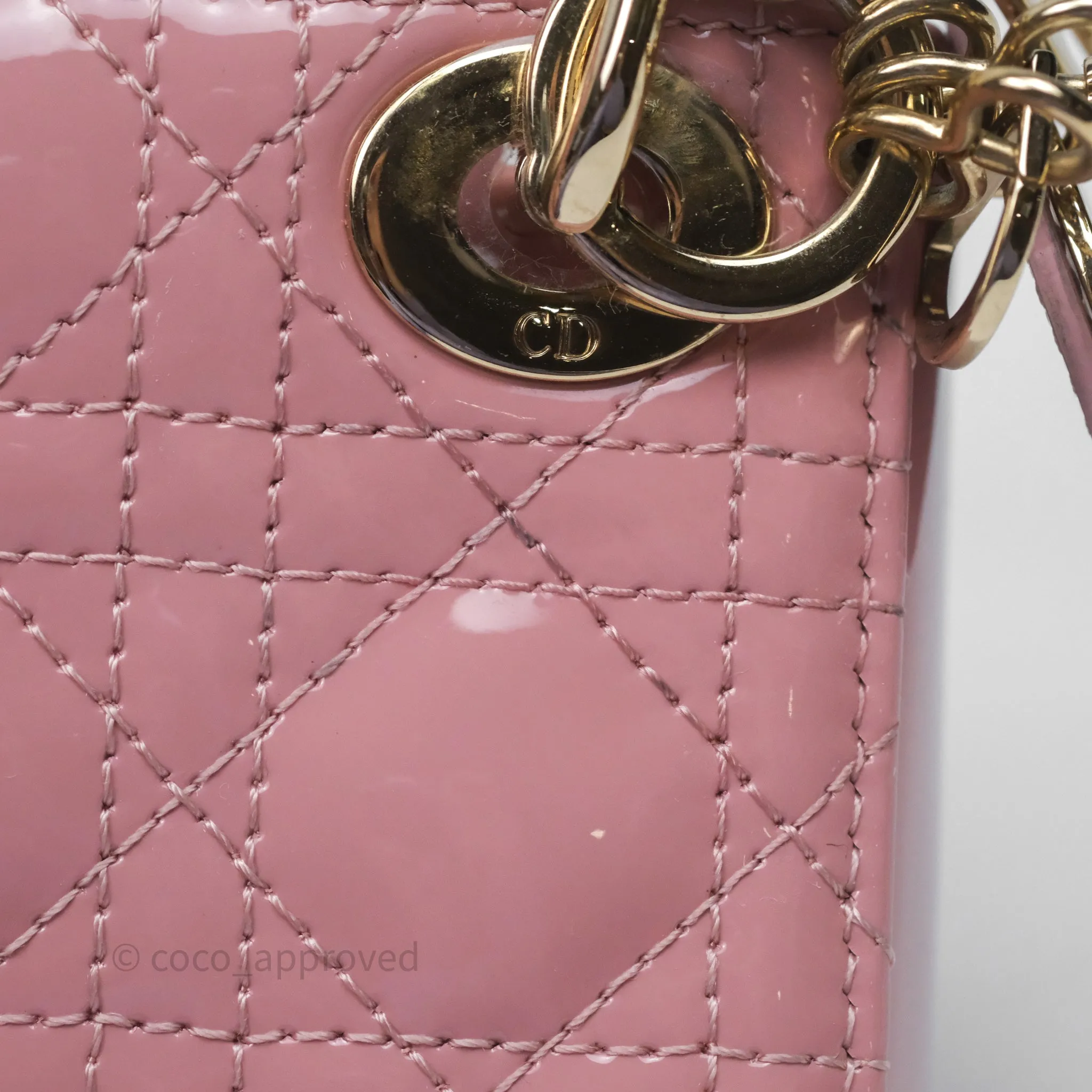 Christian Dior Micro Lady Dior Pink Patent Cannage Calfskin Gold Hardware