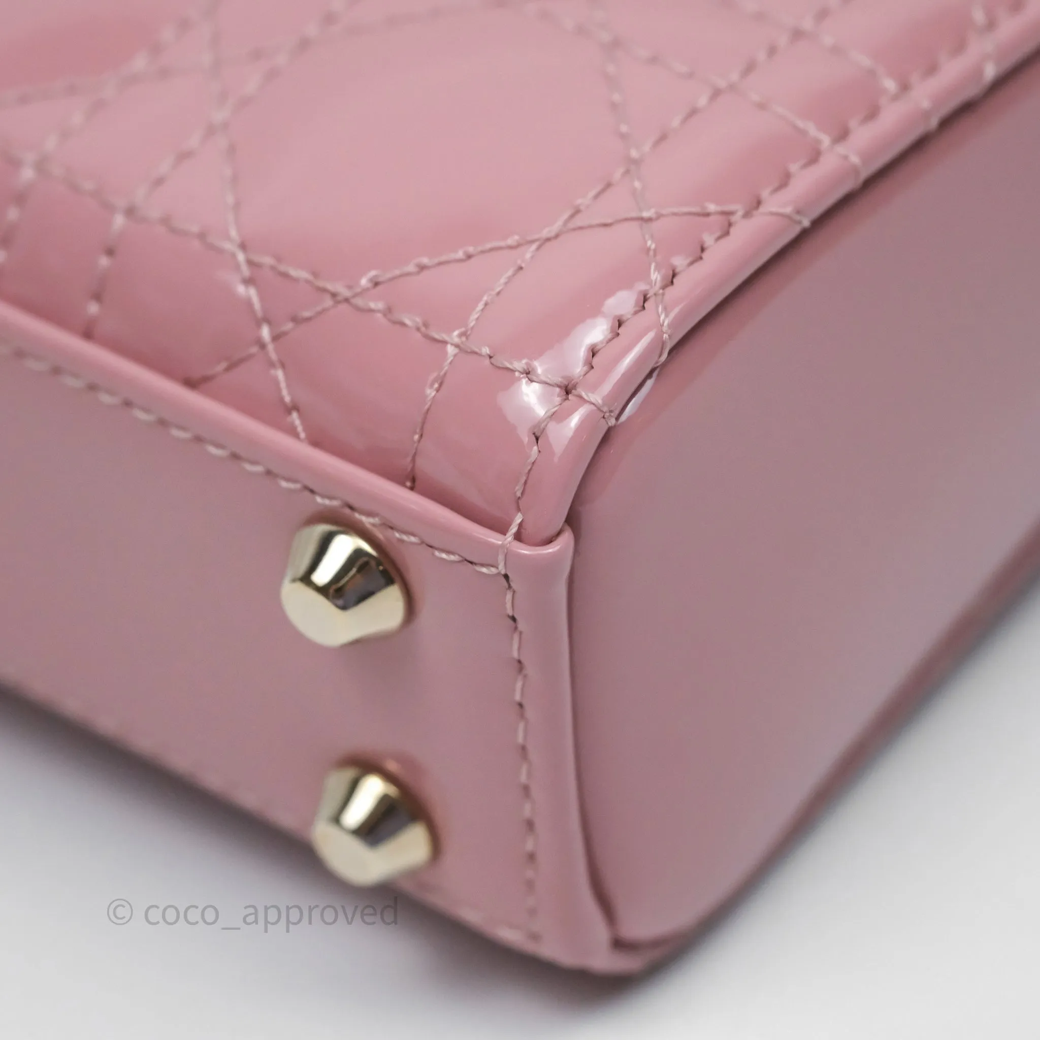 Christian Dior Micro Lady Dior Pink Patent Cannage Calfskin Gold Hardware