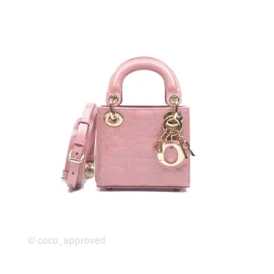 Christian Dior Micro Lady Dior Pink Patent Cannage Calfskin Gold Hardware