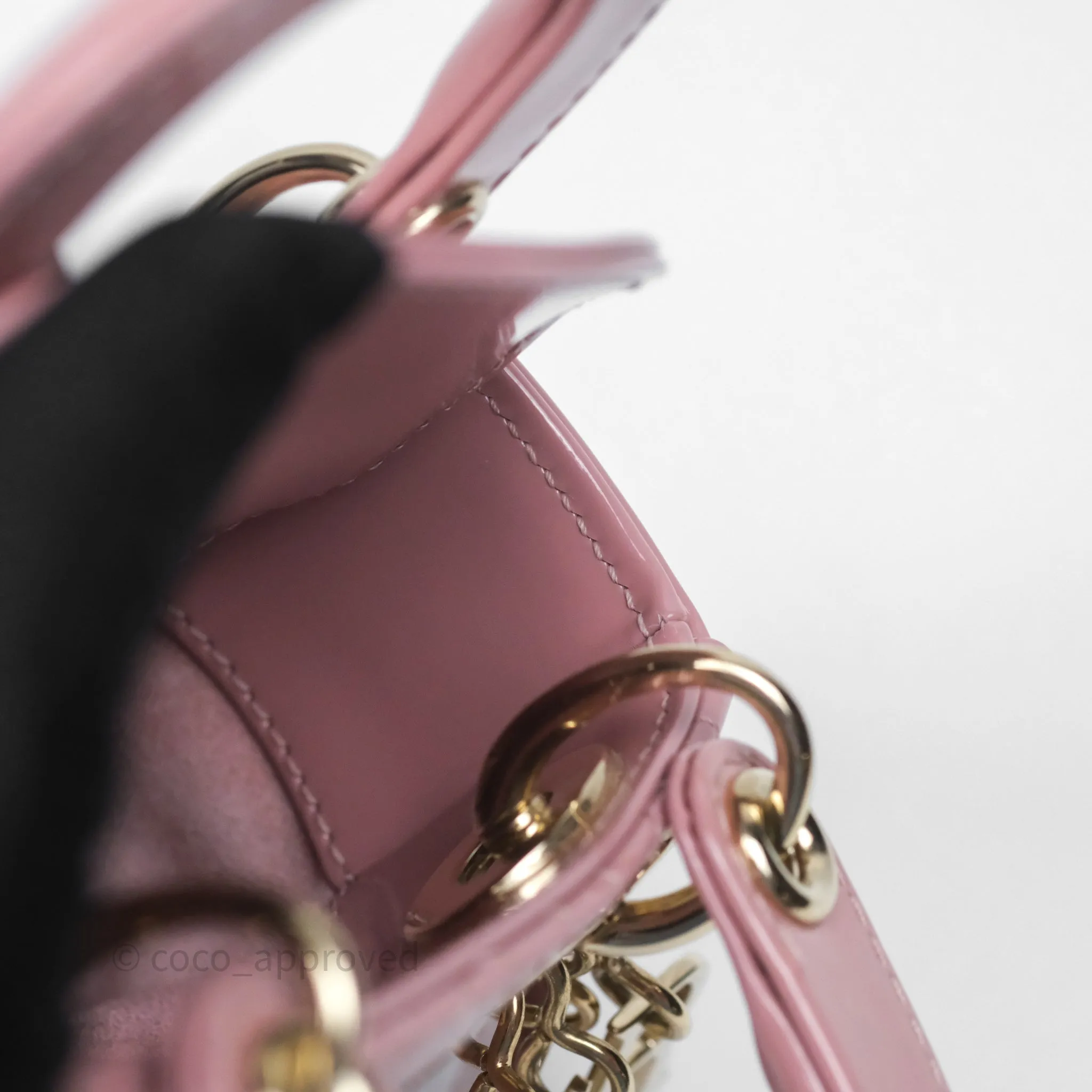 Christian Dior Micro Lady Dior Pink Patent Cannage Calfskin Gold Hardware