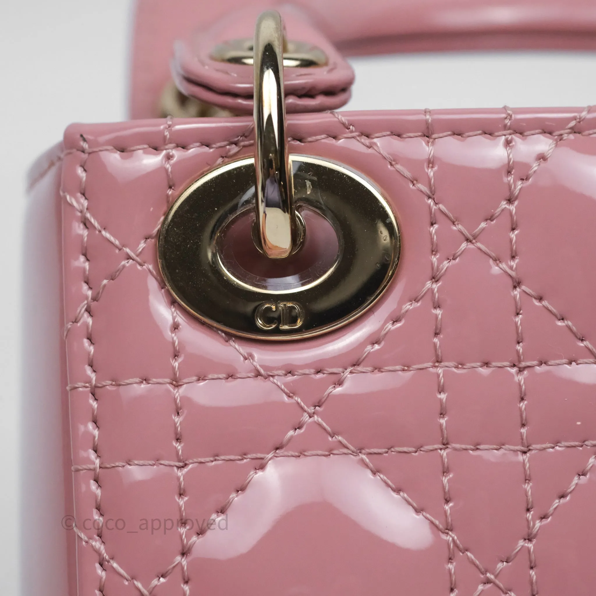 Christian Dior Micro Lady Dior Pink Patent Cannage Calfskin Gold Hardware