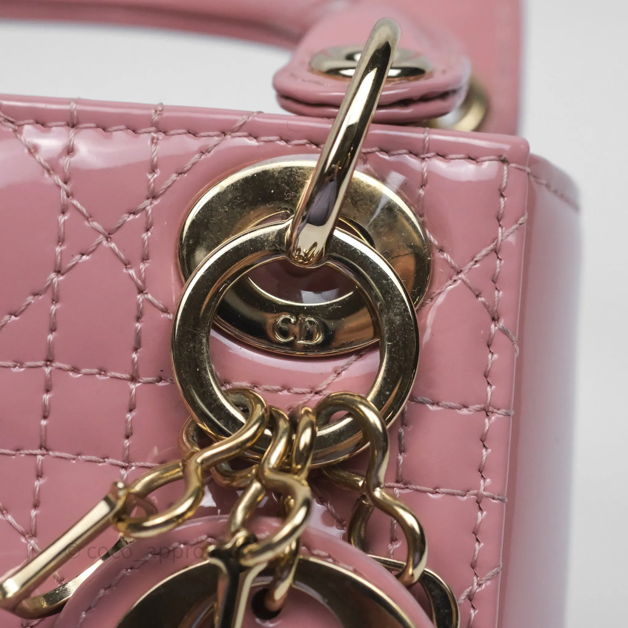 Christian Dior Micro Lady Dior Pink Patent Cannage Calfskin Gold Hardware