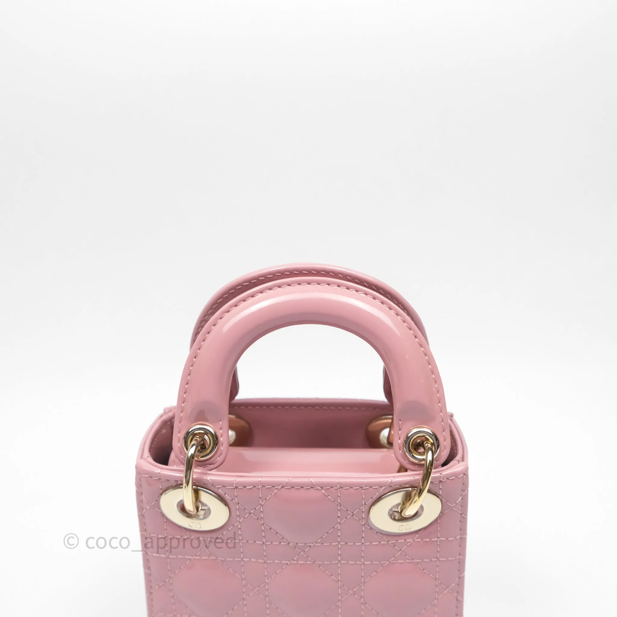 Christian Dior Micro Lady Dior Pink Patent Cannage Calfskin Gold Hardware