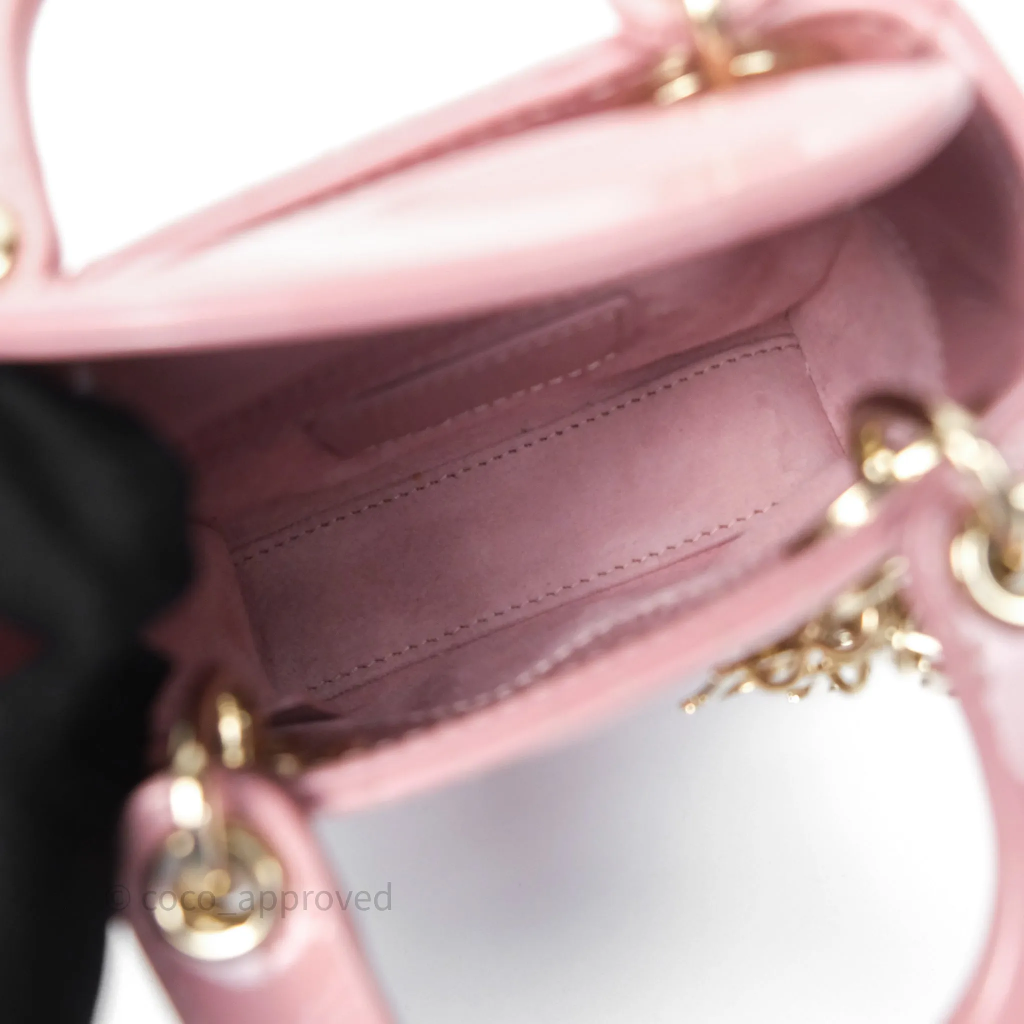 Christian Dior Micro Lady Dior Pink Patent Cannage Calfskin Gold Hardware