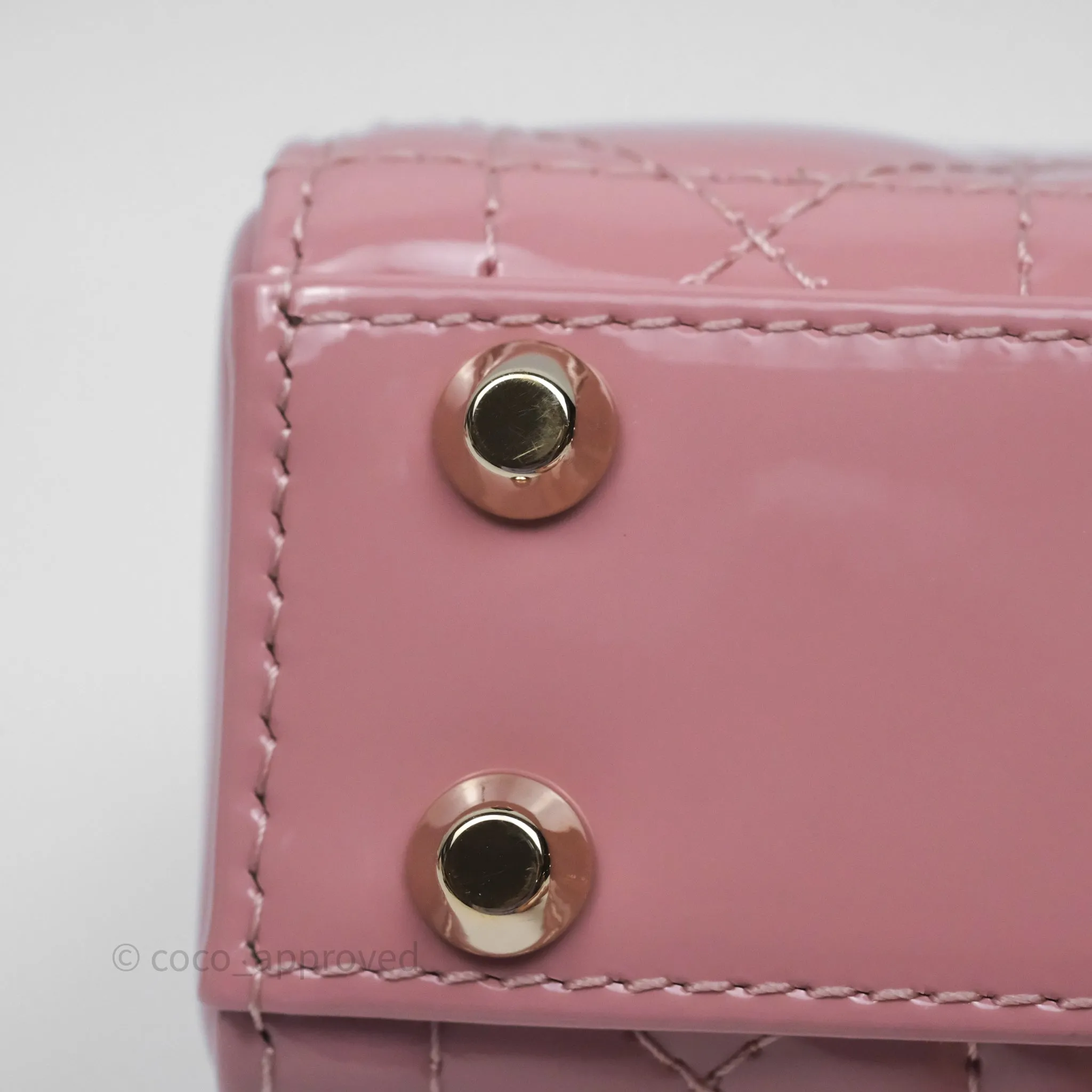 Christian Dior Micro Lady Dior Pink Patent Cannage Calfskin Gold Hardware