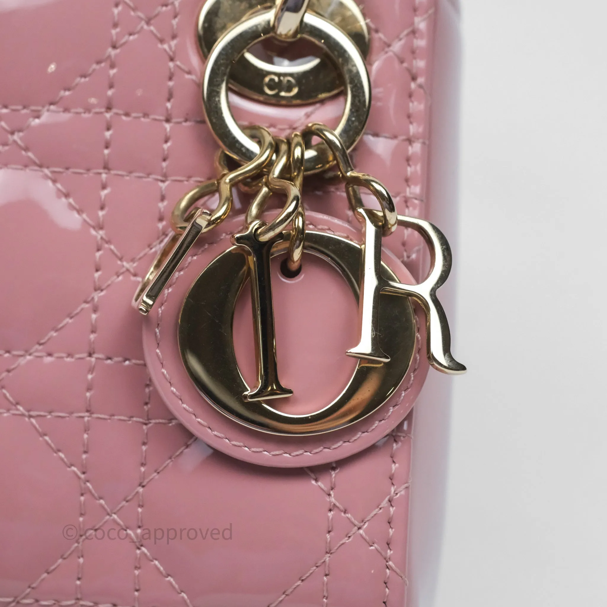 Christian Dior Micro Lady Dior Pink Patent Cannage Calfskin Gold Hardware