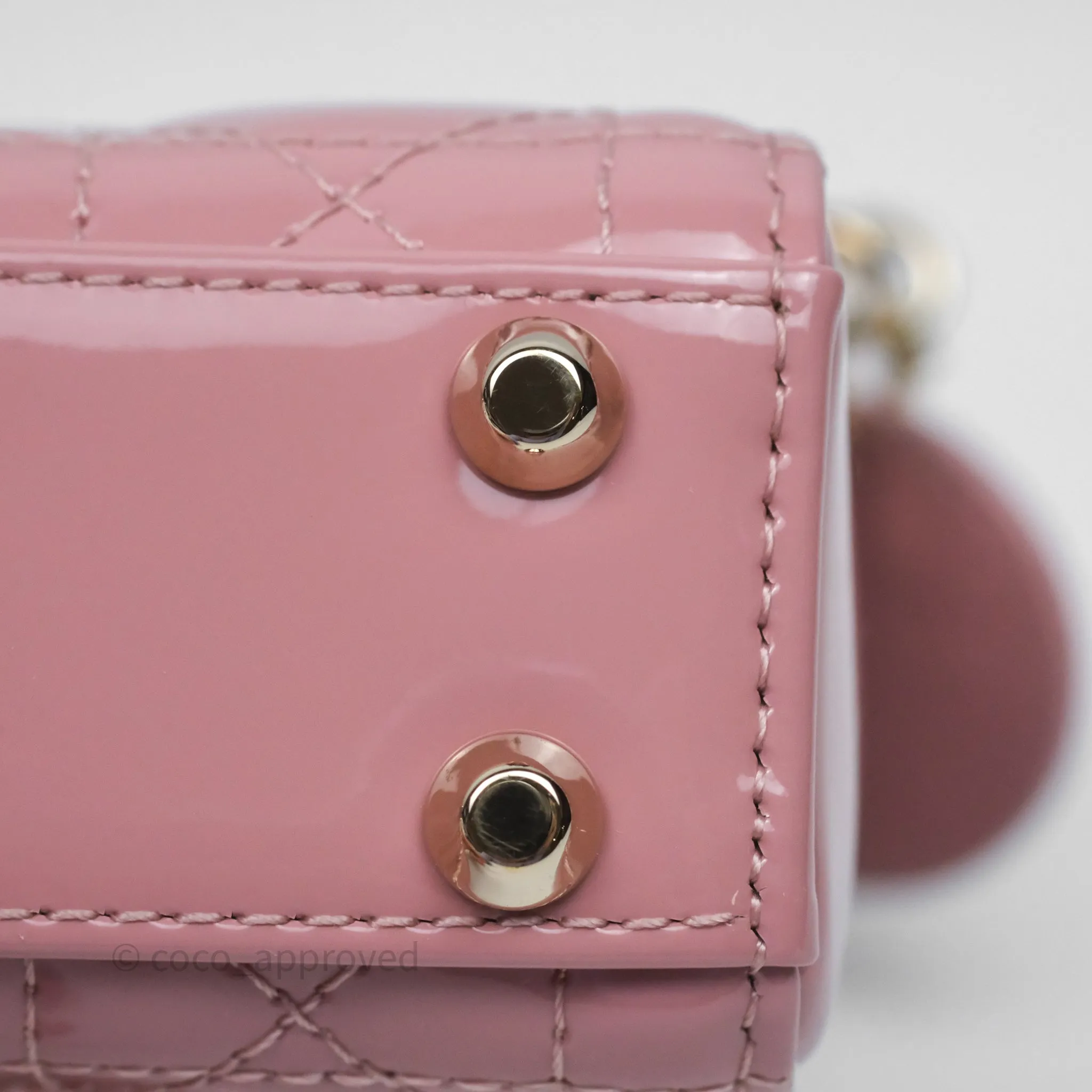 Christian Dior Micro Lady Dior Pink Patent Cannage Calfskin Gold Hardware