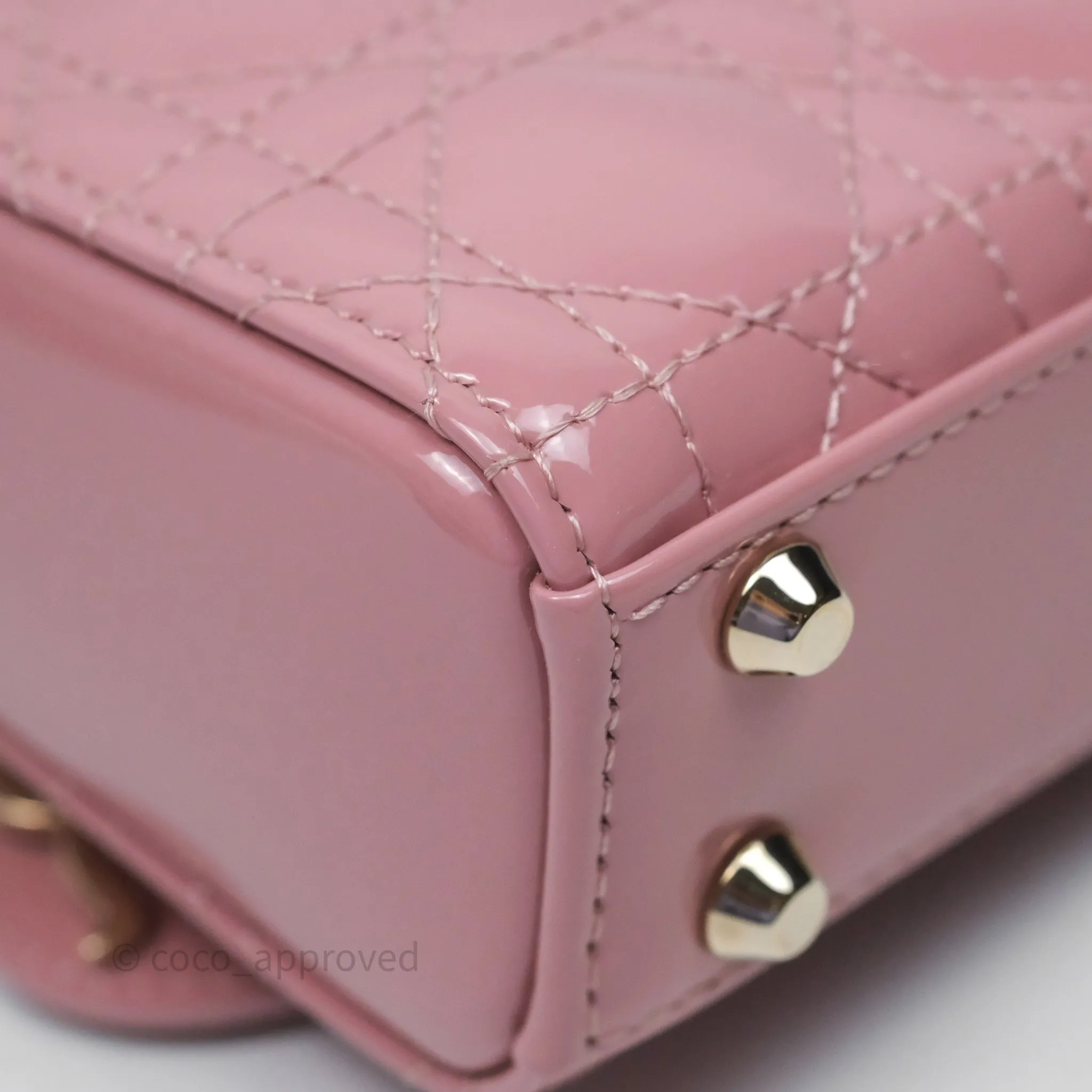 Christian Dior Micro Lady Dior Pink Patent Cannage Calfskin Gold Hardware