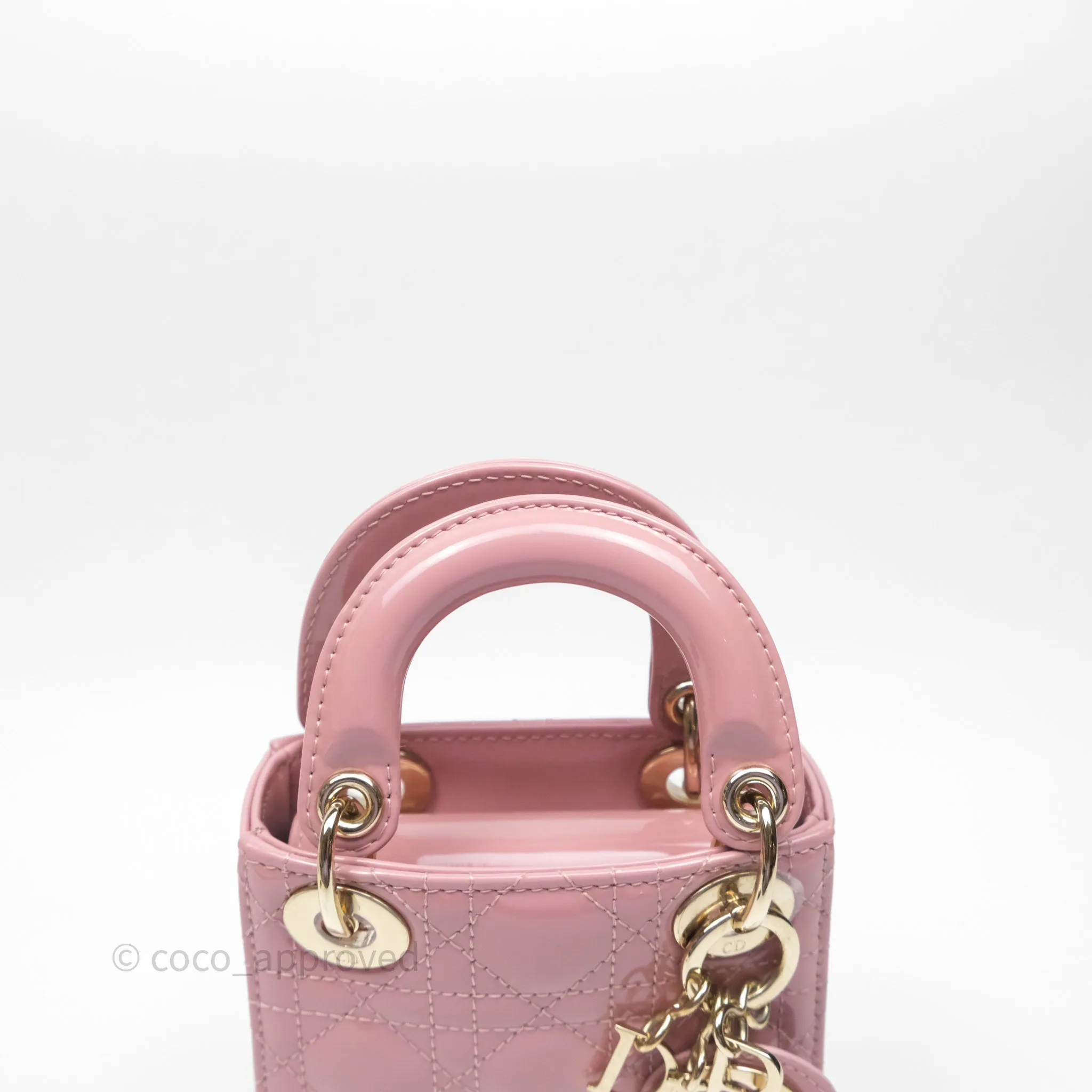 Christian Dior Micro Lady Dior Pink Patent Cannage Calfskin Gold Hardware