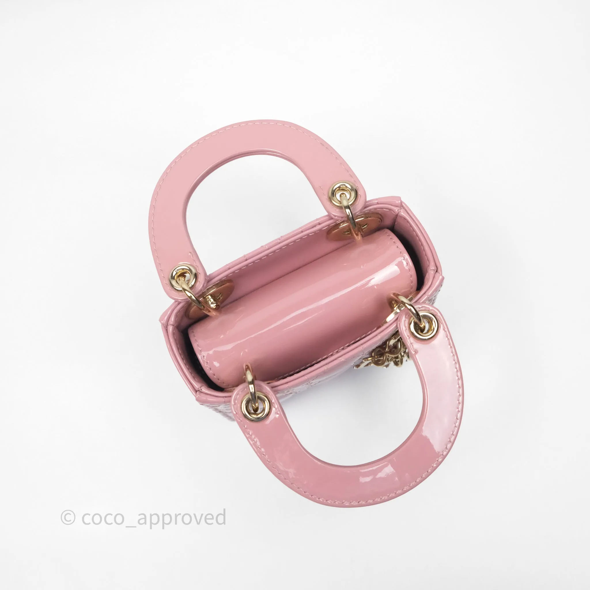 Christian Dior Micro Lady Dior Pink Patent Cannage Calfskin Gold Hardware