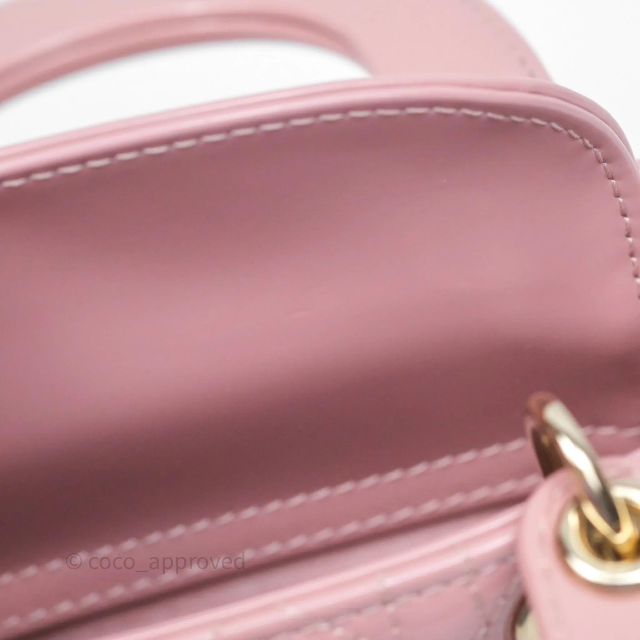 Christian Dior Micro Lady Dior Pink Patent Cannage Calfskin Gold Hardware