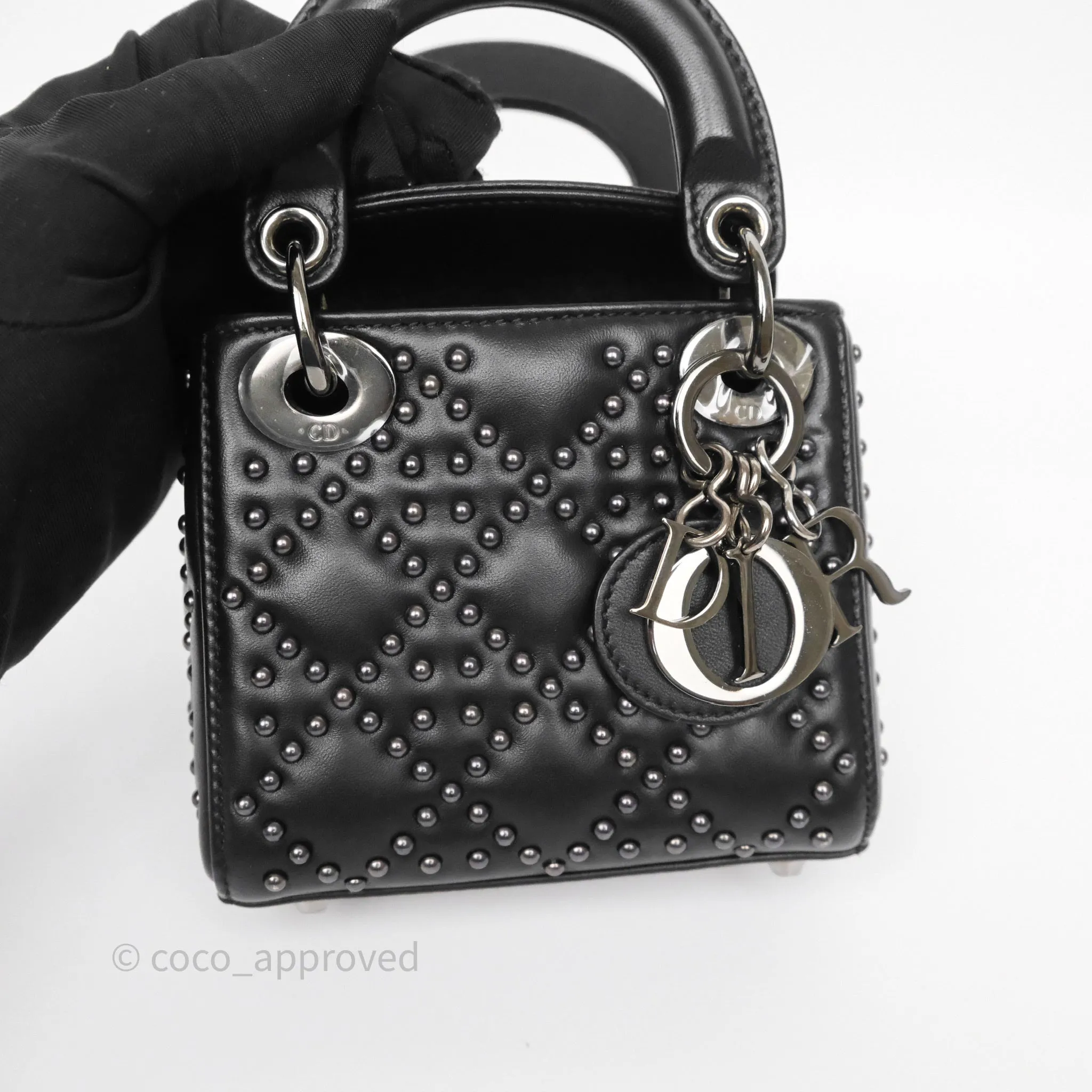 Christian Dior Micro Lady Dior Studded Cannage Black Lambskin