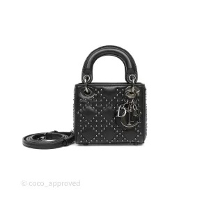 Christian Dior Micro Lady Dior Studded Cannage Black Lambskin