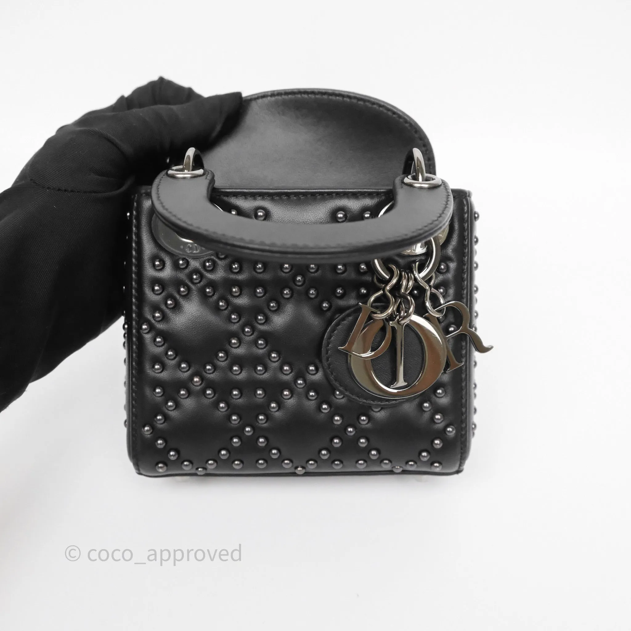 Christian Dior Micro Lady Dior Studded Cannage Black Lambskin