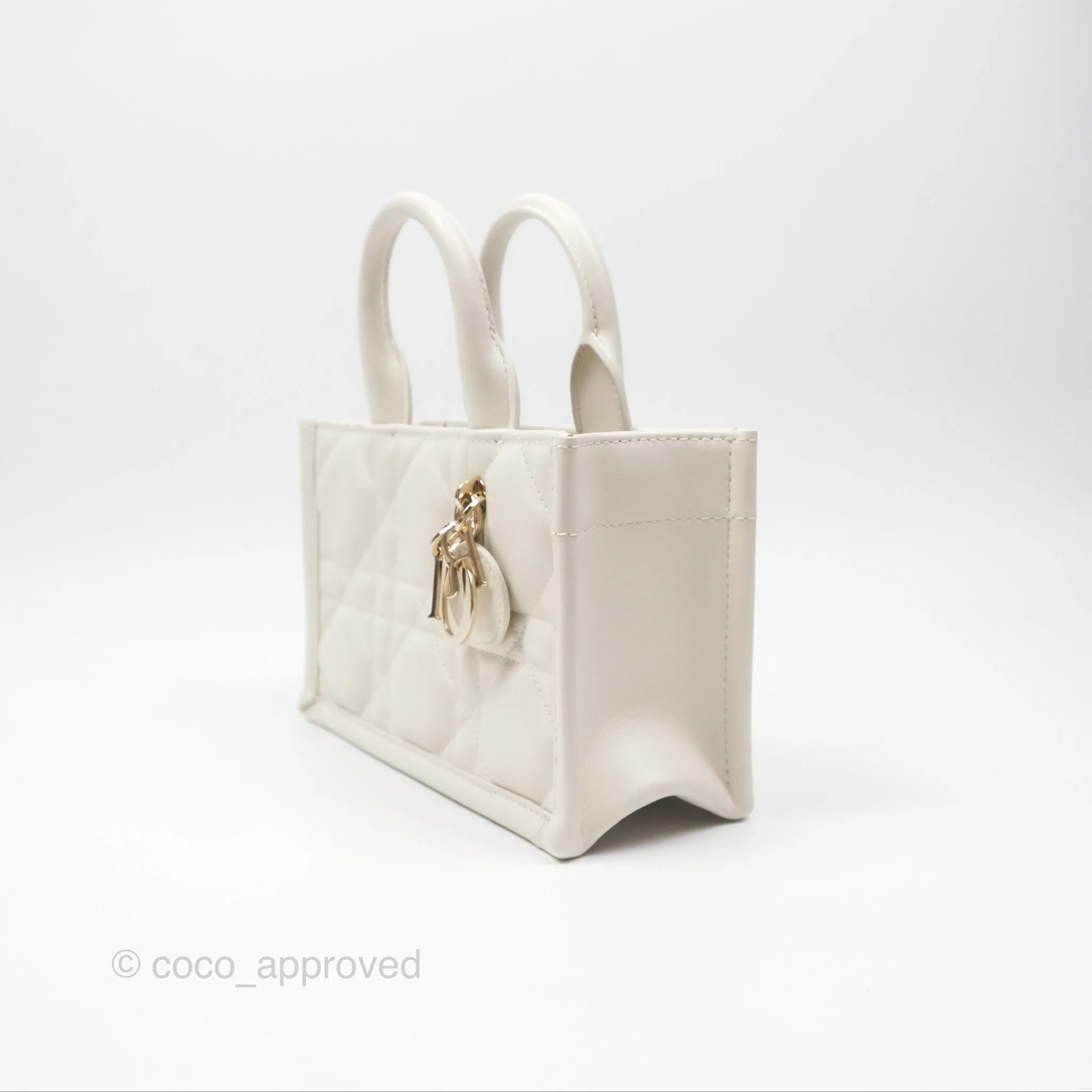 Christian Dior Mini Dior Book Tote Latte Macrocannage Calfskin Gold Hardware
